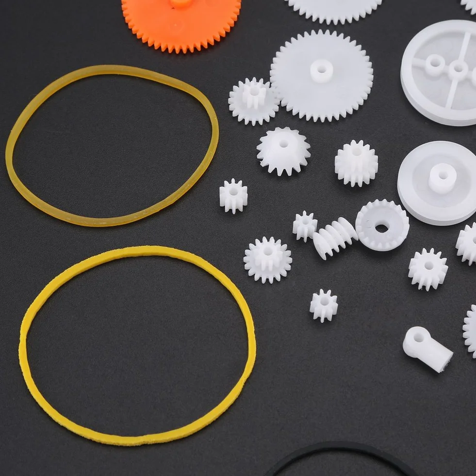 Akozon Plastikowe koła zębate Szklany pasek Zestawy zębatek Zestawy kół zębatych Wał Pas DIY Zestaw akcesoriów 78szt