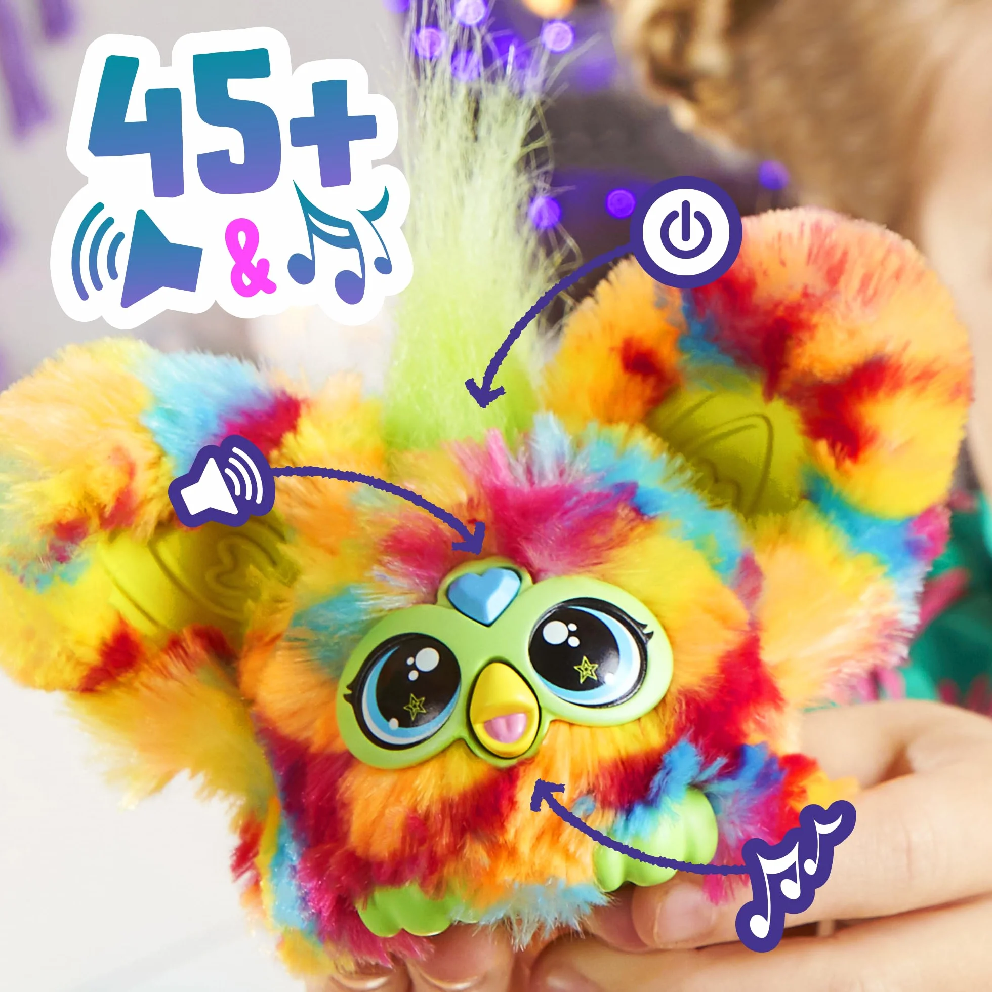 Furby Furblets Pix-Elle Gamer Furbiś|Mała pluszowa zabawka elektroniczna dla dzieci|Interaktywna Muzyczna Maskotka z Dźwiękami z Gier|Z breloczkiem|Prezent dla 6-latki, dla dziewczynek i chłopców