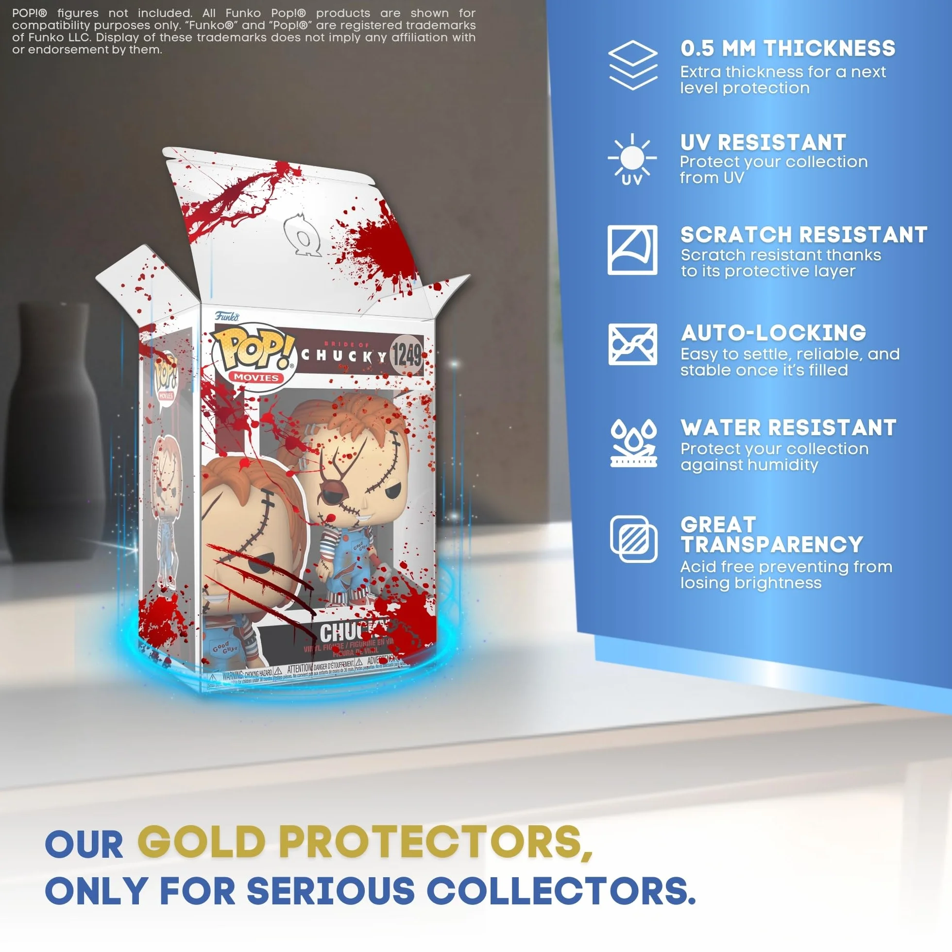 Zestaw 5 Krwawych Ochraniaczy na Funko Pop 4" – Etui Ochronne Funko Pop o Grubości 0,5 mm – Utrzymaj Swoją Kolekcję w Idealnym Stanie dzięki Folii Przeciwzarysowaniowej