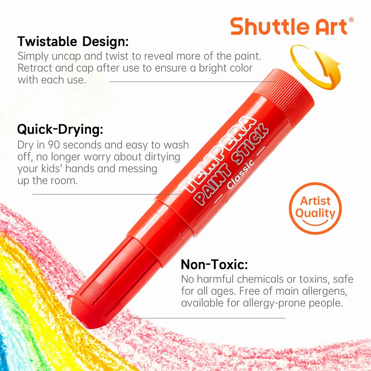 Tempera Paint Sticks, Shuttle Art 32 bunte feste Temperafarben für Kinder, schnell trocknend, können auf Papier, Holz, Glas, Keramik, Leinwand verwendet werden