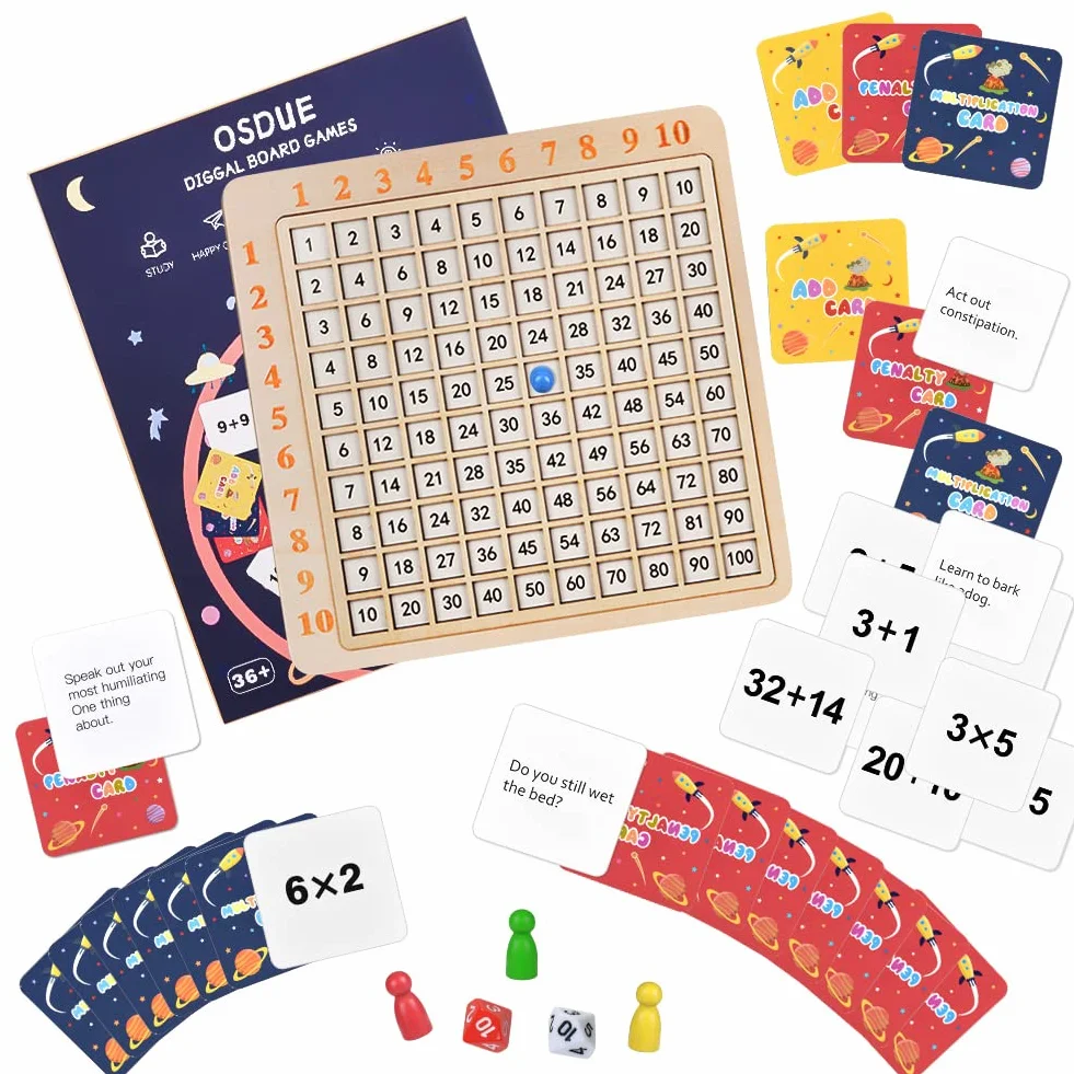OSDUE Drewniana Tabliczka Matematyczna do Mnożenia, Montessori Liczenie, Edukacyjne Gry Matematyczne z Dodatkiem i Mnożeniem, Drewniana Tablica Matematyczna z Blokami, Gra Edukacyjna z Tablicą