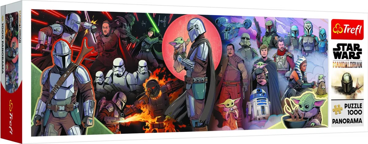 Trefl - Star Wars Mandalorian, Przygody Mandaloriana - Puzzle Panoramiczne 1000 Elementów - Puzzle Kolaż, Układanka DIY, Kreatywna Rozrywka, Zabawa, Puzzle Klasyczne dla Dorosłych i Dzieci od 12 Lat