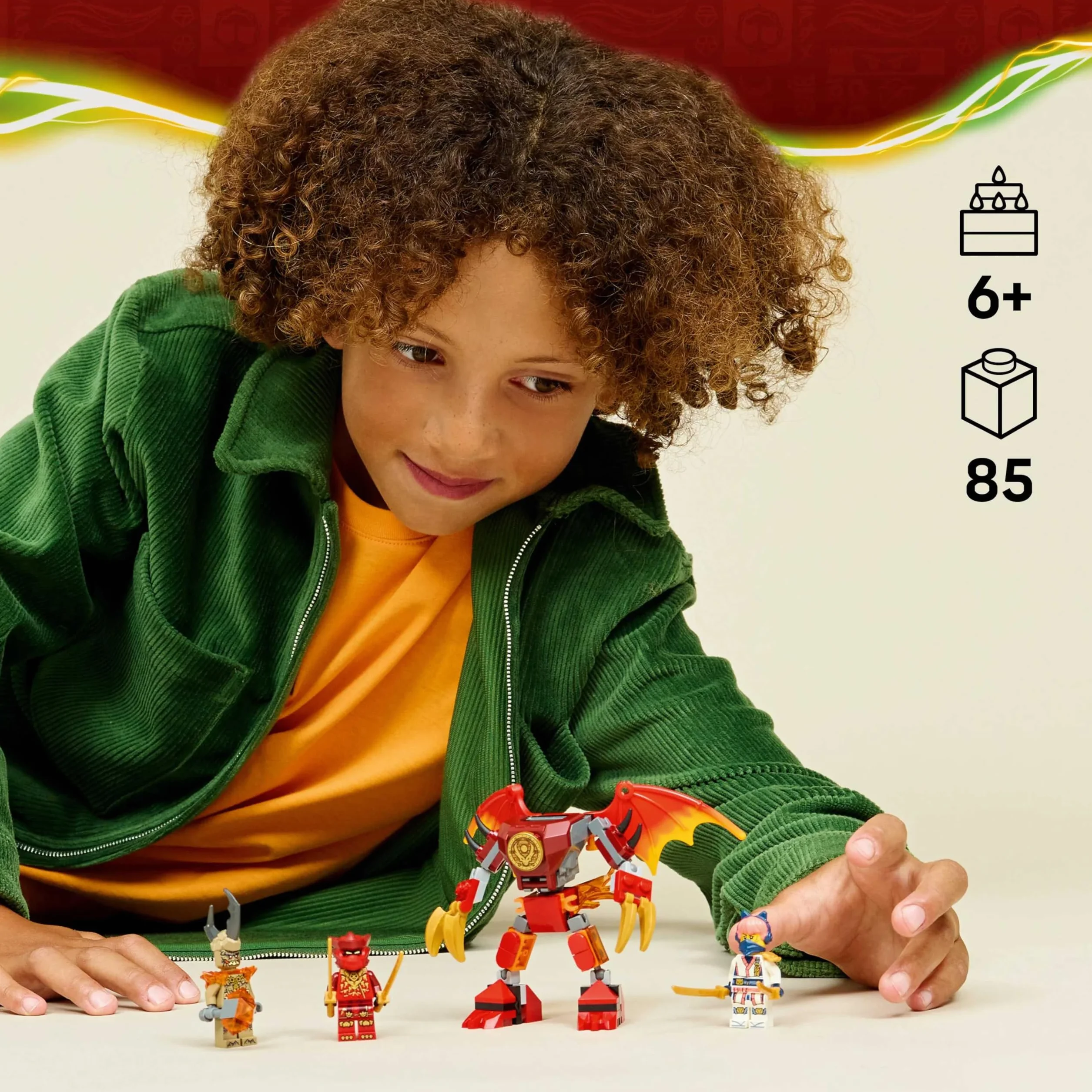 LEGO NINJAGO Smok-mech Kaia — zestaw bitewny, zabawka dla dzieci w wieku od 6 lat, zestaw klocków z trzema minifigurkami, drobny upominek, ninja prezent urodzinowy dla chłopca i dziewczynki 71851