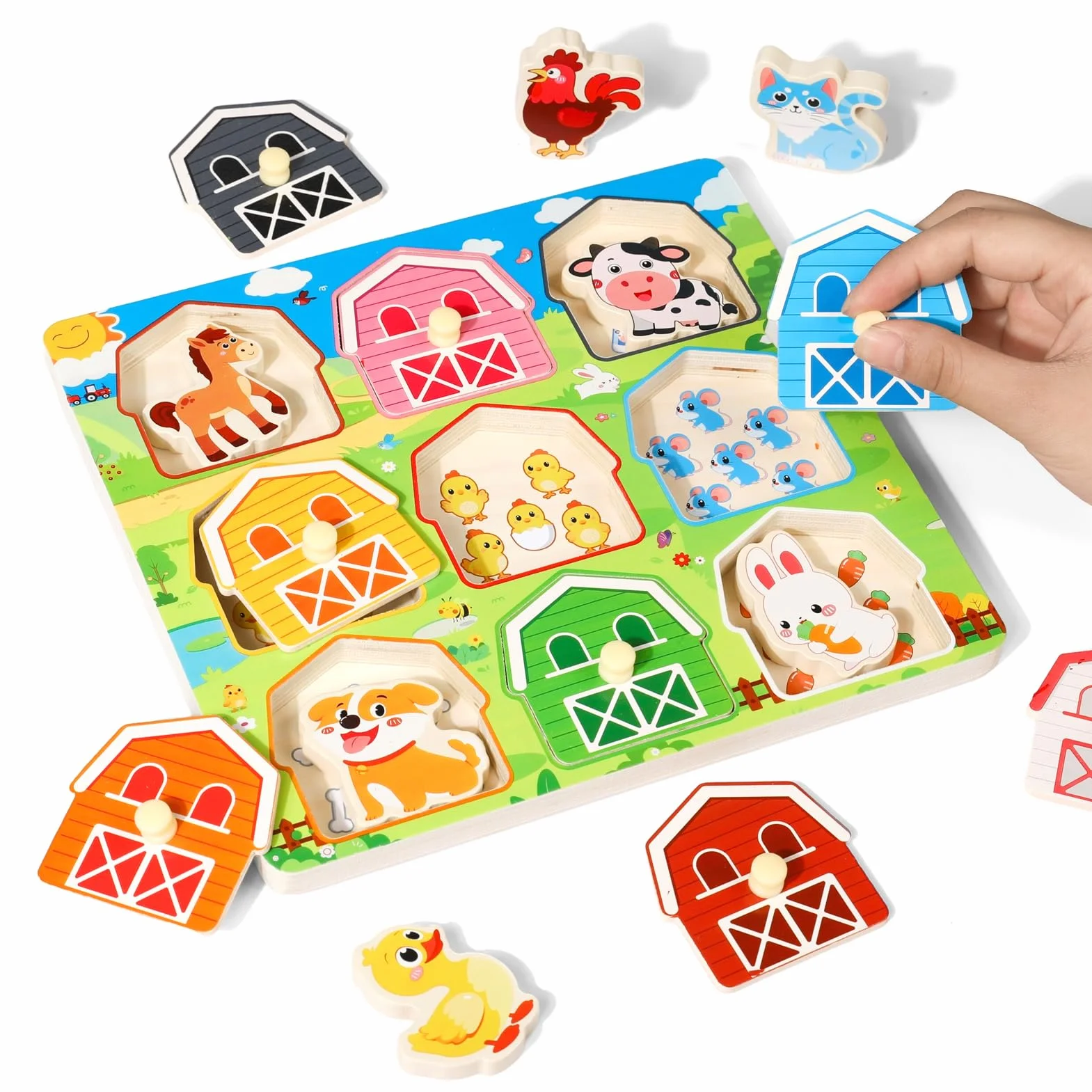 KMTJT puzzle wtykowe z drewna od 1 roku | Montessori zabawka drewniana zwierzęta dla dzieci w wieku 12-36 miesięcy dziewczynki i chłopczyka | dziecięce puzzle wtykowe zabawka motoryczna sortowanie