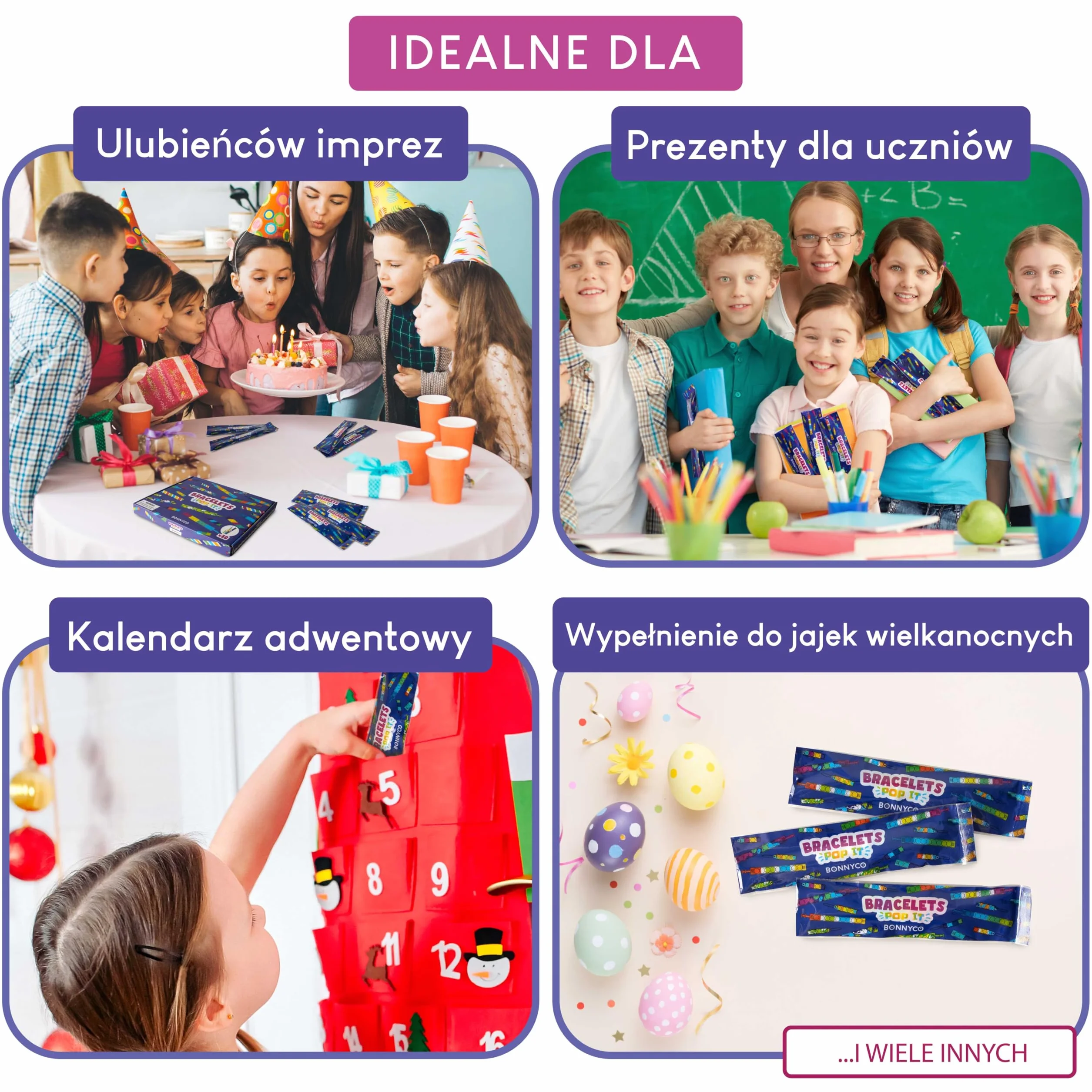 BONNYCO Bransoletki i Breloczki Pop It do Wypełniania Worków na Imprezę dla Dzieci Unisex 30 Szt. Wypełnienie Worków Imprezy, Zabawki Antystresowe, Upominki na Przyjęcie Dziecięce