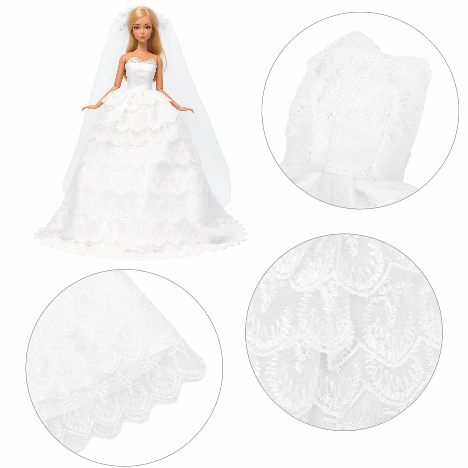 Miunana Odzież Elegancka sukienka Sukienki Sukienka wieczorowa Księżniczka Cekiny dla lalek dziewczynek 29,2 cm (Biała)