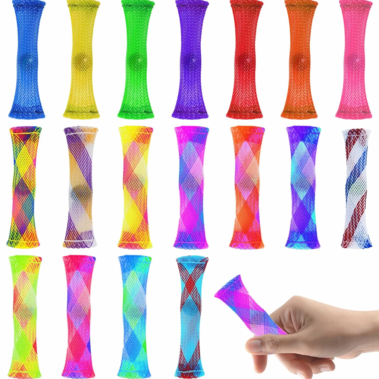 Marble Mesh Fidget Toys 18 sztuk, Zabawka antystresowa, wzmocnienie ostrości, Fidget Toys Marmurowa rurka z siatki dla dorosłych i dzieci z ADHD Add OCD Autyzm, mała