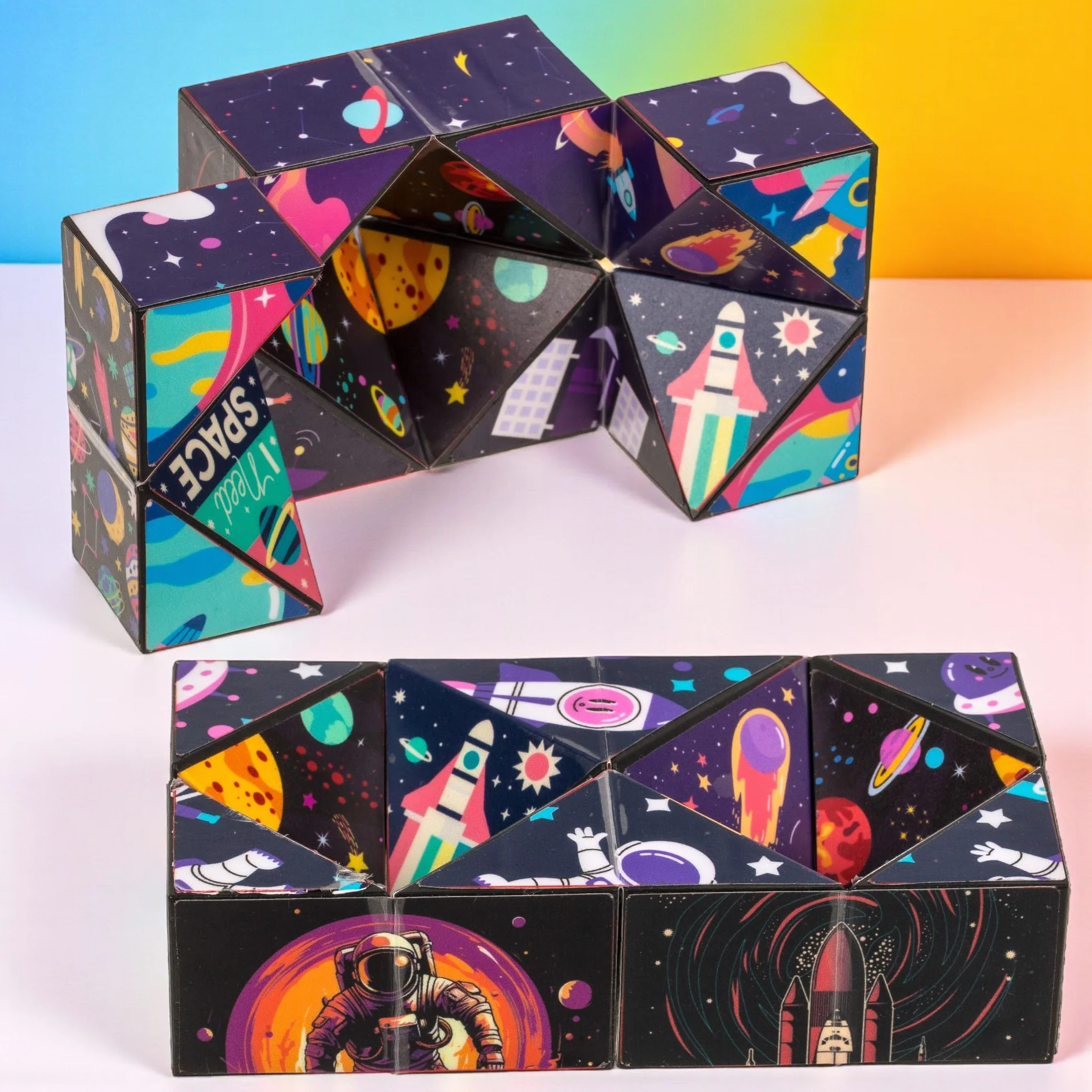 MIJOMA Infinity Cube – niekończąca się kostka z ekscytującymi motywami, Fidget zabawka przeciwko stresowi i nudzie, składana kostka dla dzieci i dorosłych, 5,5 cm (kosmos)