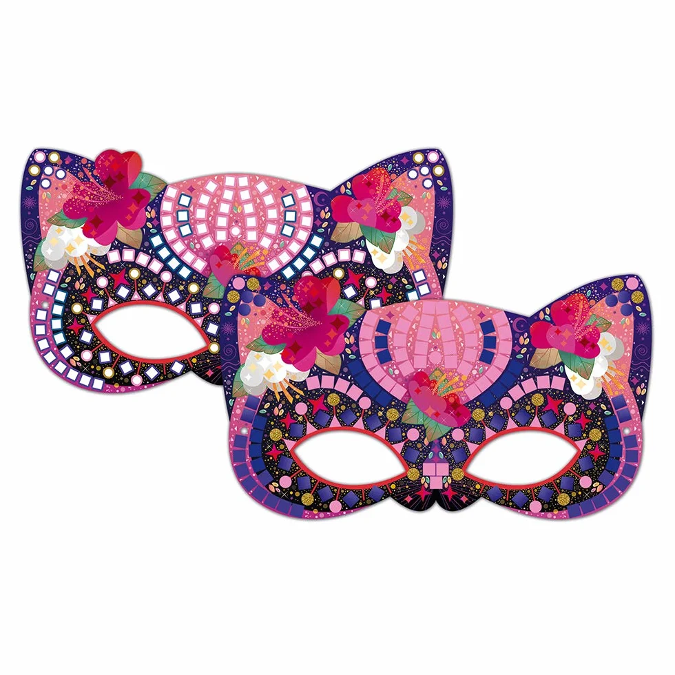 Janod - Mosaic Masks Set - Les Ateliers du Calme - Childrens Creative Leisure Kit - Develops Fine Motor Skills and Concentration - Suitable for ages 7 and up - J07956
