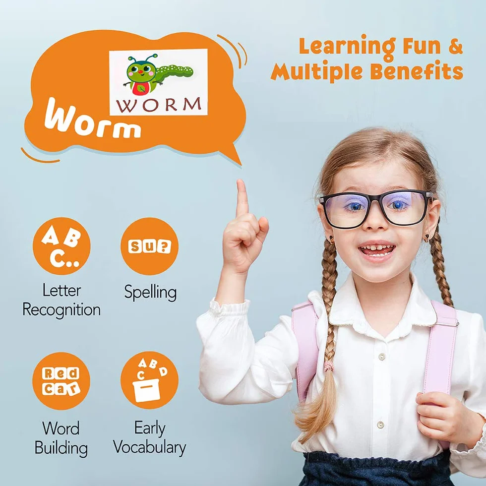 Coogam Gry pisownicze, drewniane pasujące litery zabawka ze słowami karty błyskowe, alfabety ABC nauka edukacyjne montessori puzzle prezent dla przedszkolaków dzieci chłopców dziewcząt wiek 3 4 5 lat