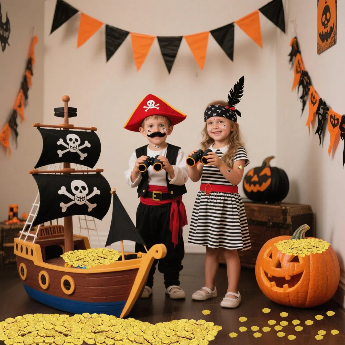 100 sztuk pirackich złotych monet, pirackich skarbów, dekoracja piracka, tatuaż dla dzieci, piraci, poszukiwanie skarbów, dekoracja na urodziny dziecka, upominek Halloween