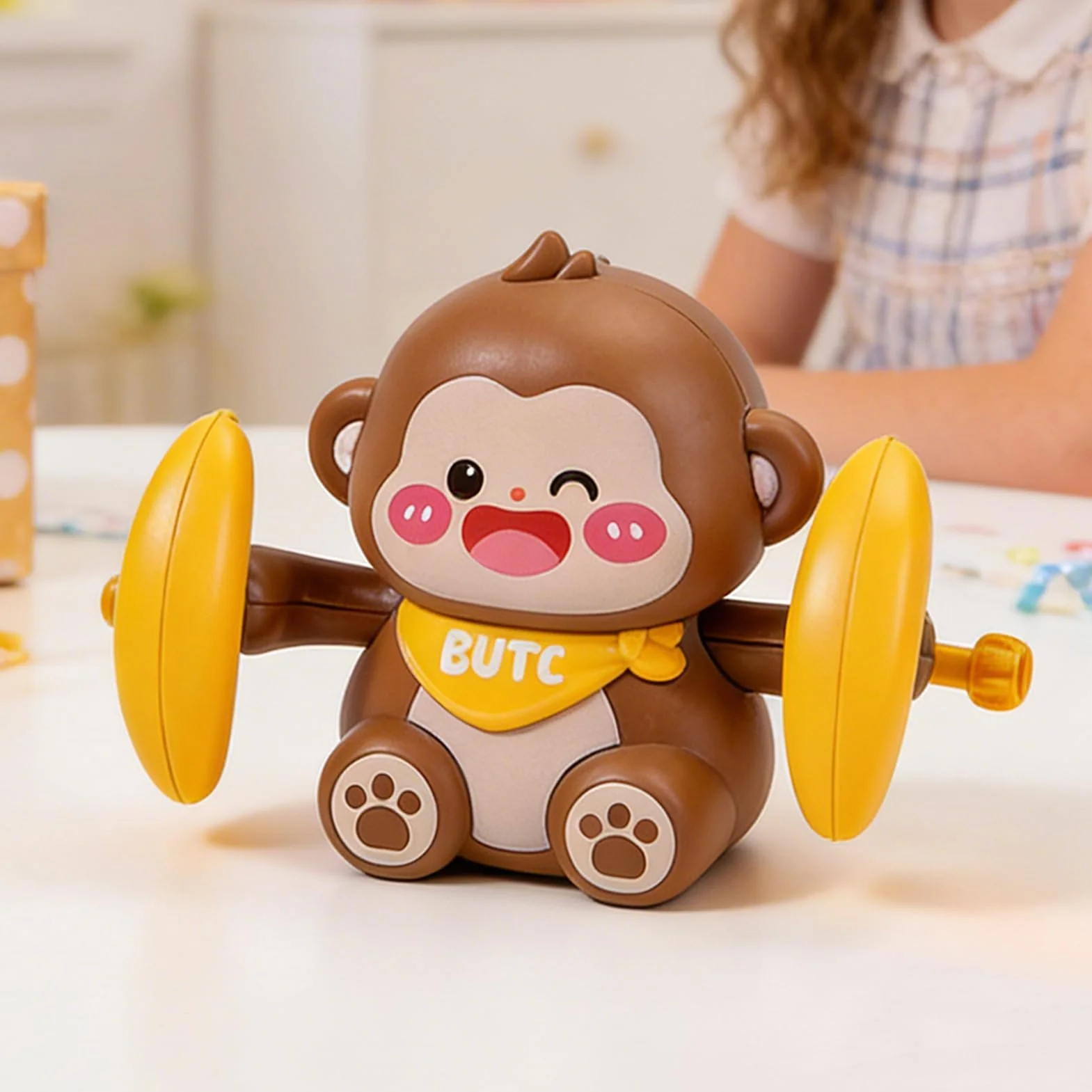 Monkey Wind Up - Toy for Birthday Surprises, Interactive Battery Free Clockwork Windup Animal performing Flipping Action Trick Figure with Mechanical Turn Key Plaything Entertainment Gift for Kids Toy