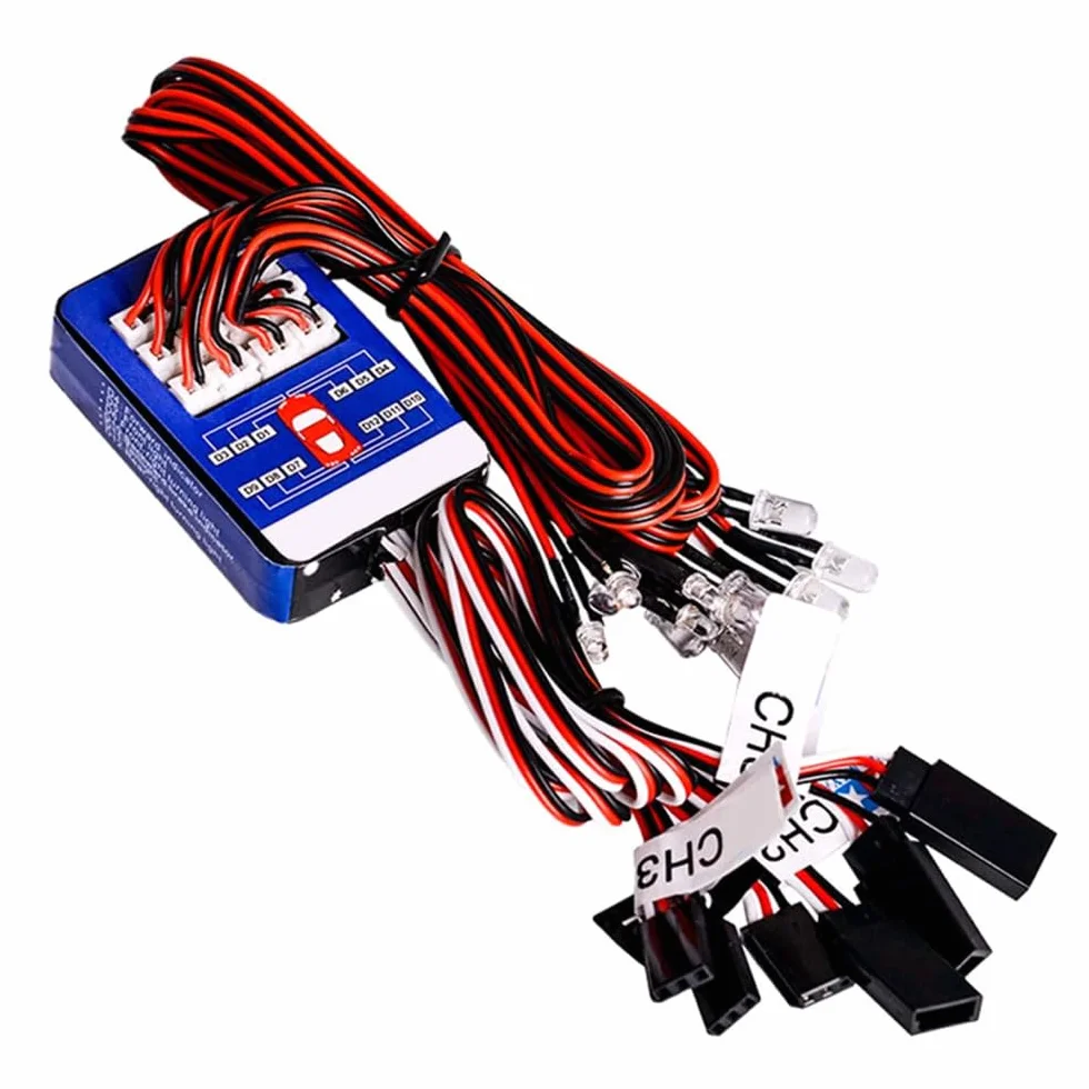 WANGCL Zestaw świateł do samochodu RC 12 LED Zestaw świateł kierowniczych i hamulcowych Smart Simulation Strobe Light dla samochodu RC 1/10 RC Auto/LKW/Crawler
