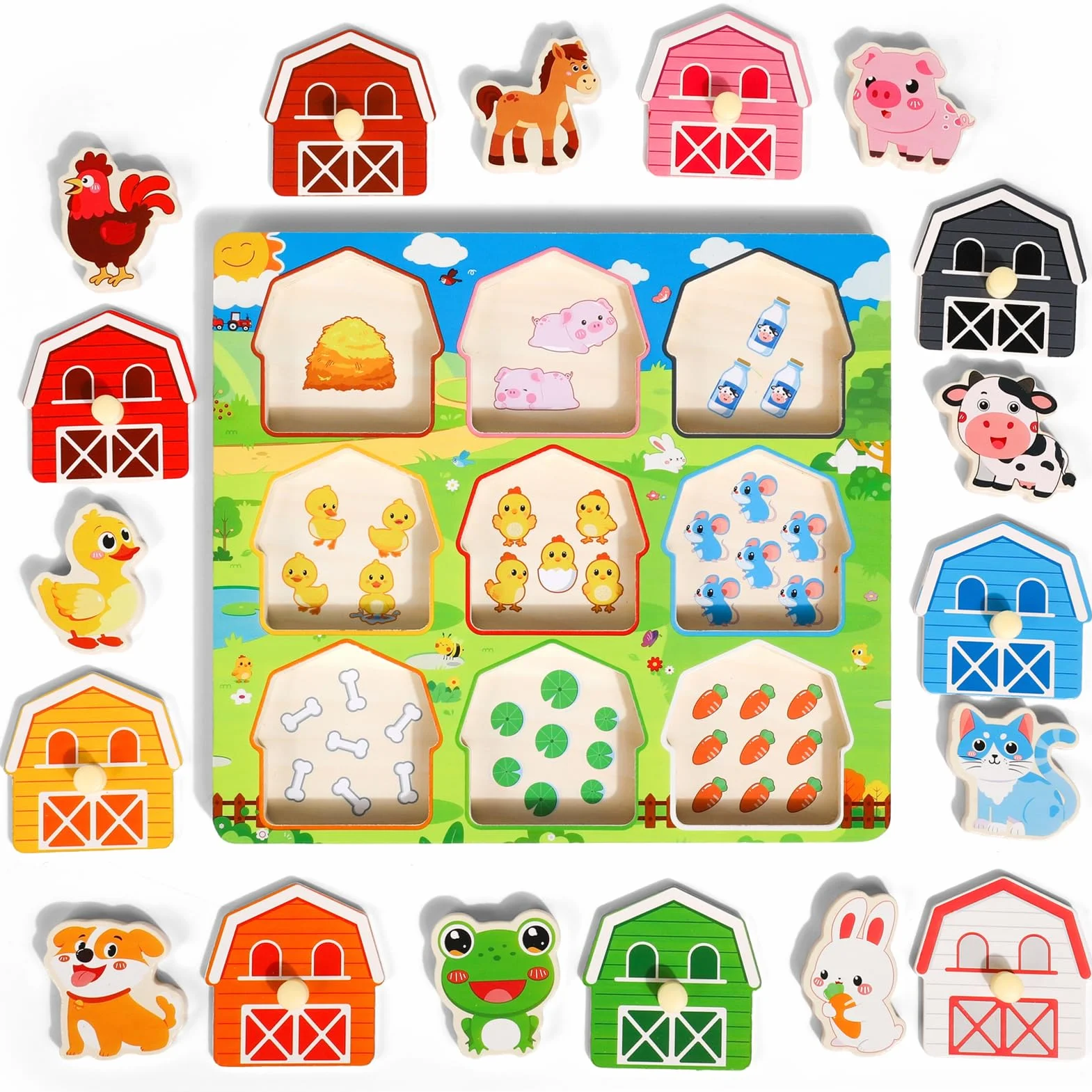 KMTJT puzzle wtykowe z drewna od 1 roku | Montessori zabawka drewniana zwierzęta dla dzieci w wieku 12-36 miesięcy dziewczynki i chłopczyka | dziecięce puzzle wtykowe zabawka motoryczna sortowanie