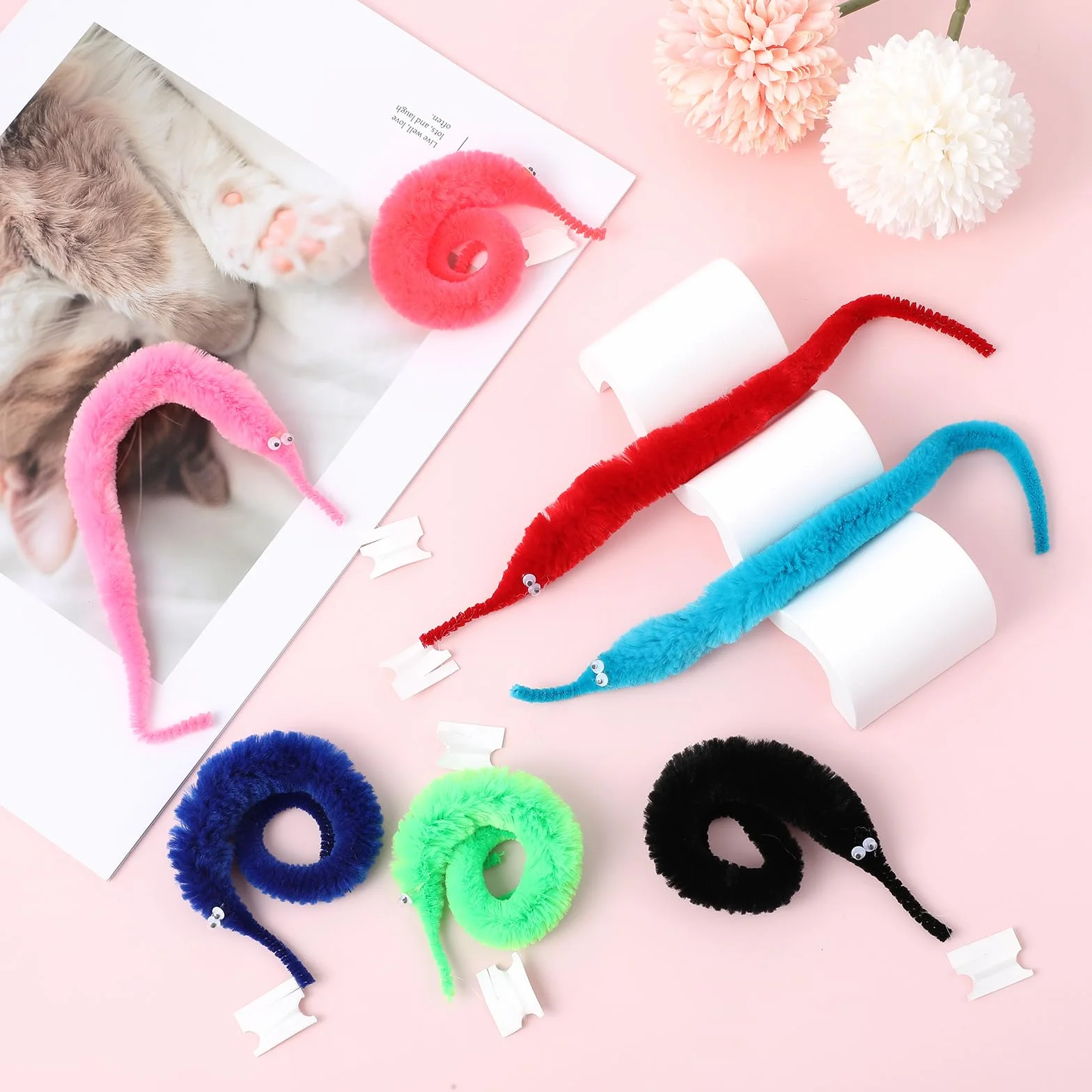 oruola 24 sztuki Magic Worm zabawka dla kotów, 23 cm, magiczny robak, kolorowa pluszowa zabawka dla kotów i dzieci, magiczna gąsienica do zabawy i rozrywki