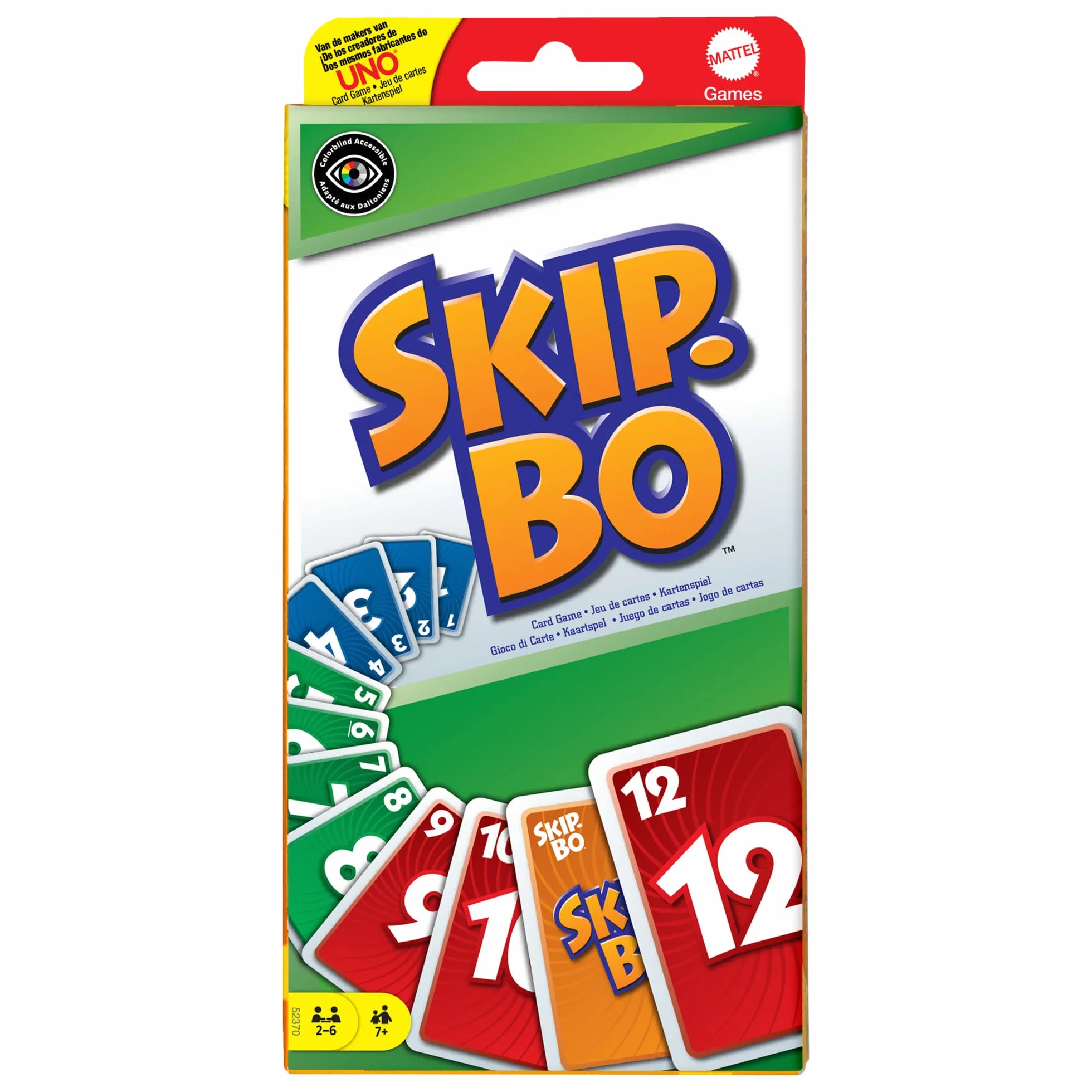 Mattel Games 52370 Gra Karciana Skip-Bo i Gra Rodzinna odpowiednia dla 2-6 Graczy, Gra od 7 Lat