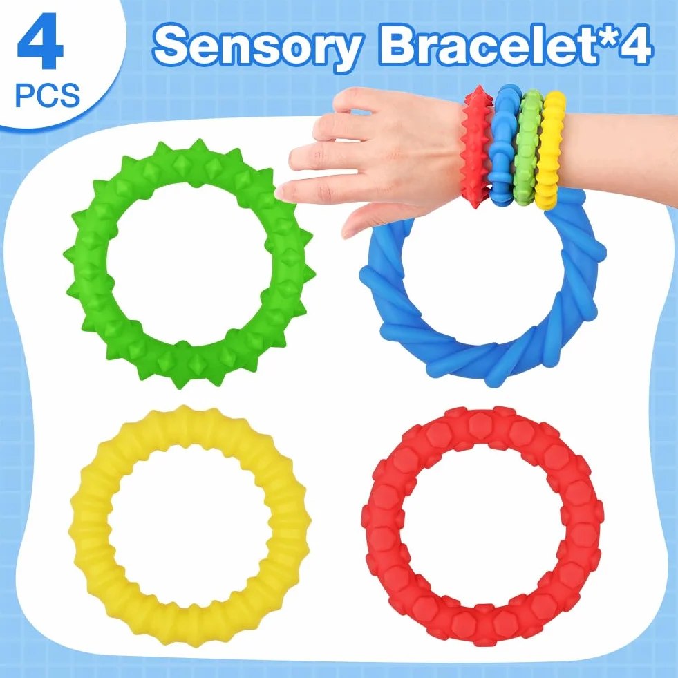 Aolso Fidget Toys, 4 szt. elastycznych bransoletek Fidget do redukcji stresu dla dzieci, antystresowych dorosłych, gry autyzm dla Adhd, Autyzm łagodzący lęk przed stresem, jako prezenty dla dzieci