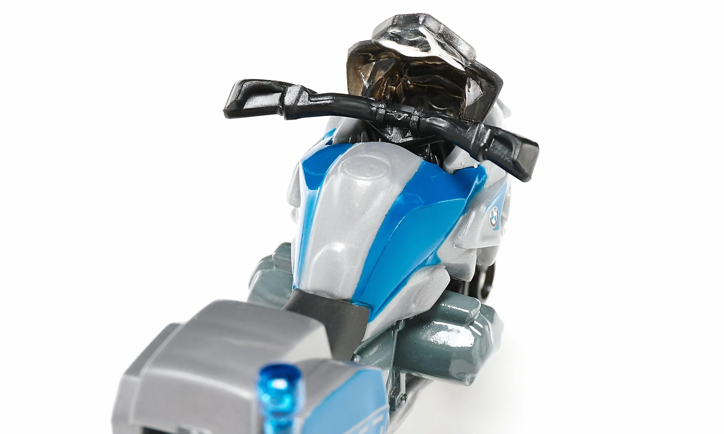 siku 1551, BMW motocykl policyjny, metal/tworzywo sztuczne, niebieski/srebrny, zabawkowy motocykl dla dzieci, niebieskie światło, ruchoma kierownica i stojak