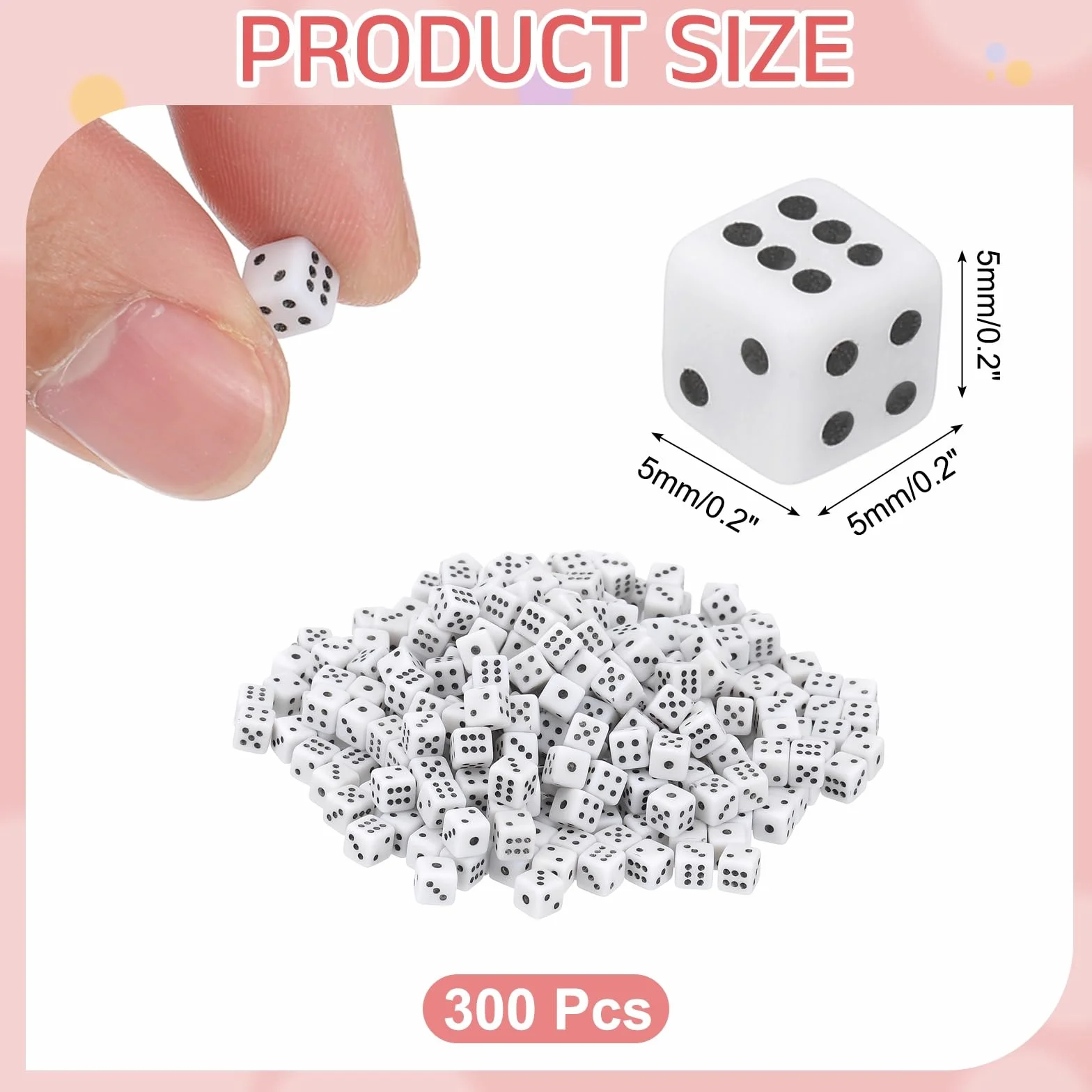 QUARKZMAN 300 sztuk mini kostek, 5 mm / 0,2" sześciostronne małe akrylowe kości z kropkami do gier planszowych na imprezy i zajęcia, biały/czarny