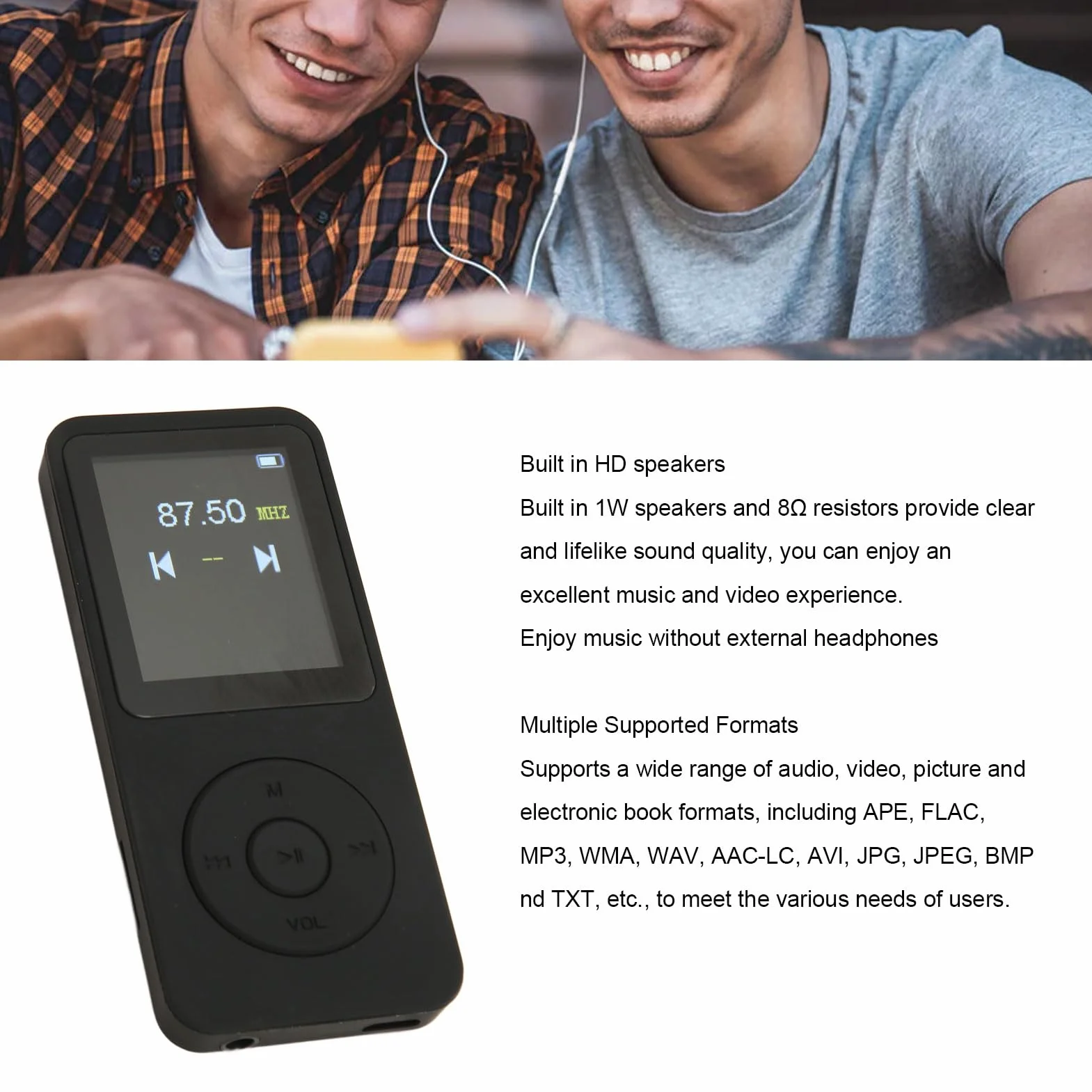 Przenośny Odtwarzacz Muzyczny MP3 MP4 z Bluetooth 5.0 Odtwarzacz Muzyczny HiFi 128 GB dla Dzieci Bez Karty Pamięci Wbudowany Głośnik HD Radio FM Dyktafon Odtwarzanie Wideo