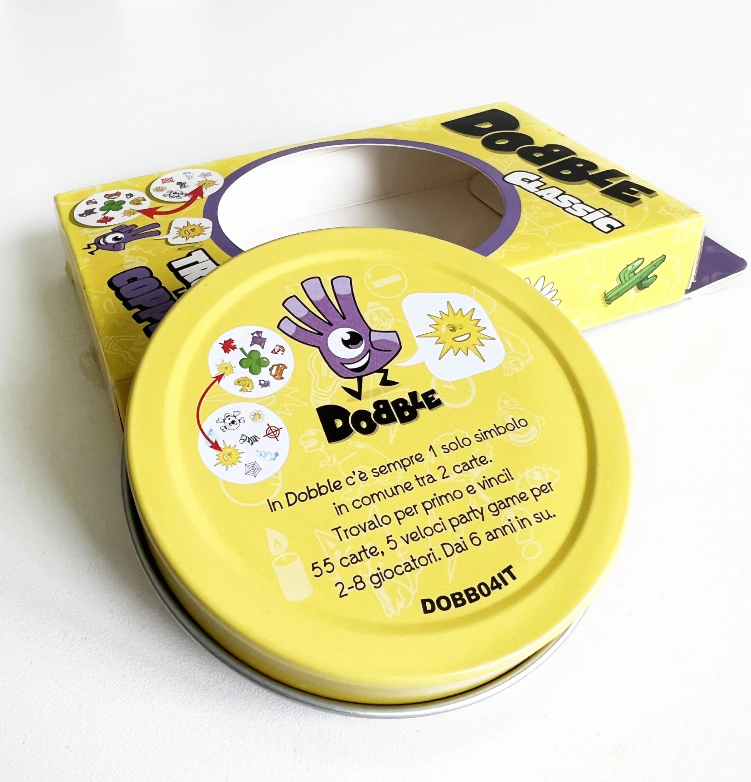 Asmodee: Dobble Classic Blister Eco, wersja mini, zabawna gra karciana dla całej rodziny, 5 minigier, 2-8 graczy, 6+ lat, wydanie włoskie