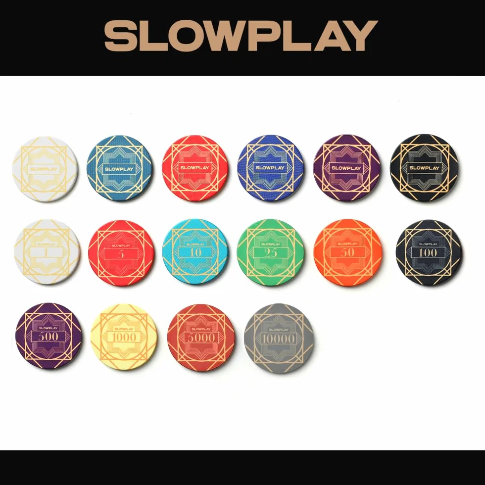 SLOWPLAY Zestaw próbek żetonów do pokera, gliniane żetony do pokera i ceramiczne żetony do pokera, numerowane żetony, puste żetony, 50 szt. w opakowaniu