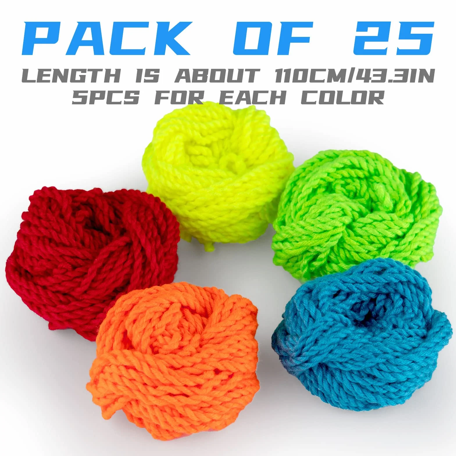 Yoyo Strings Professional 100% Poliester dla Reagujących i Niereagujących Yoyo - Pack 25: Żółty, Zielony, Niebieski, Pomarańczowy, Czerwony