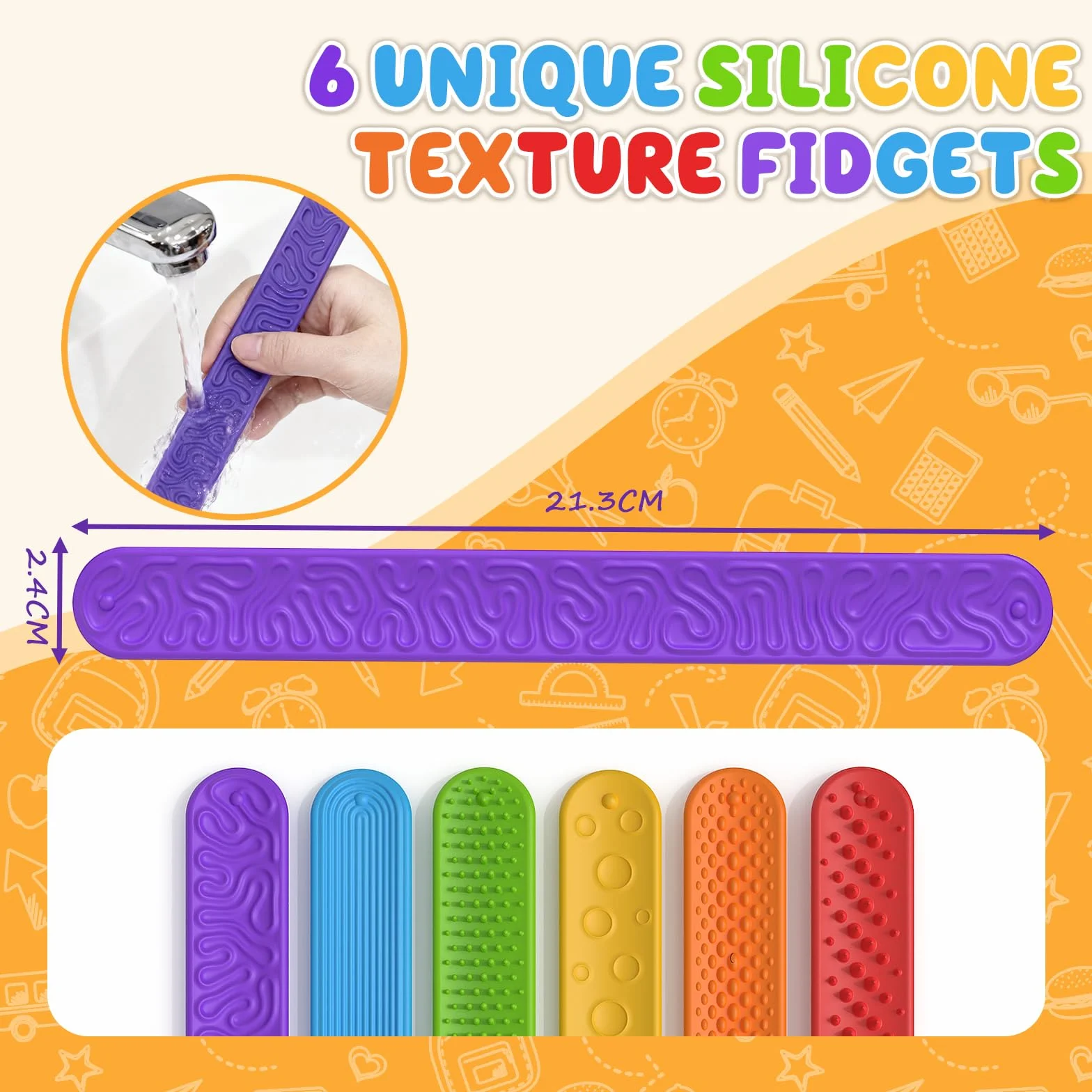 Silikonowe bransoletki sensoryczne Fidget Toys, 6 sztuk, antystresowe, redukujące stres, prezent dla dzieci i dorosłych, ADHD i autyzm, zabawki sensoryczne
