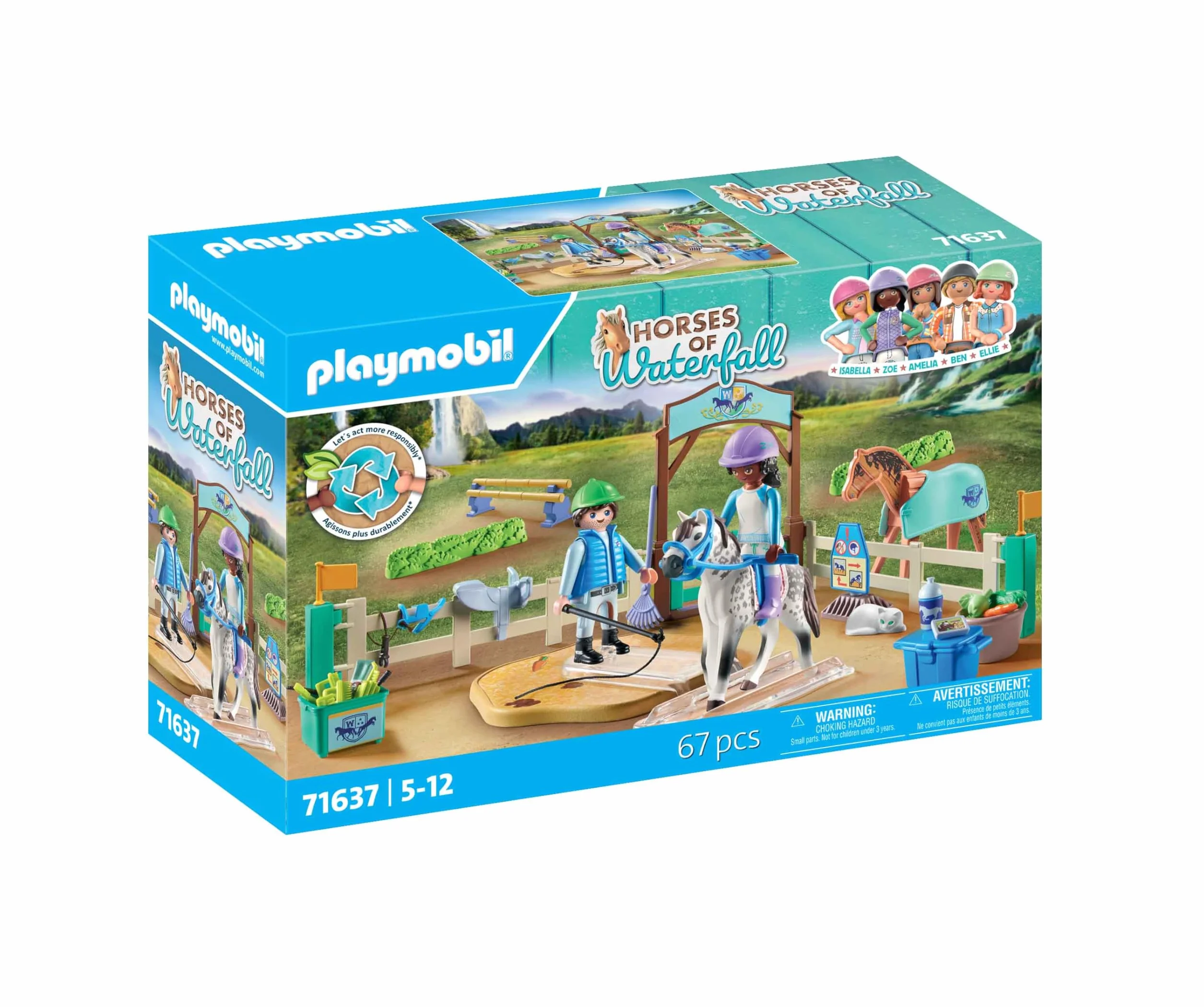 PLAYMOBIL Horses of Waterfall 71637 Nowoczesna arena jeździecka, w zestawie znajduje się ruchomy lonżownik, koń oraz różnorodne akcesoria, zestaw odpowiedni dla dzieci od 5 roku życia