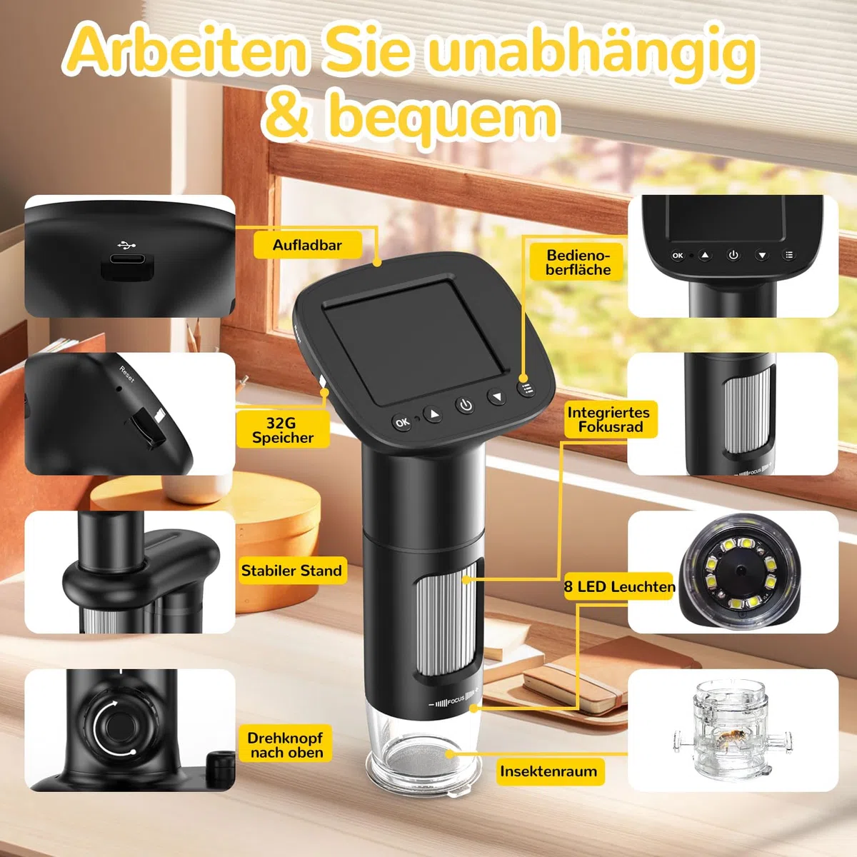 Microscope IMICHI mikroskop dla dzieci z ekranem LCD 1000 x duże powiększenie, wyraźny obraz, wyjątkowa przegródka na owady, dla dzieci, mikroskop cyfrowy przenośny