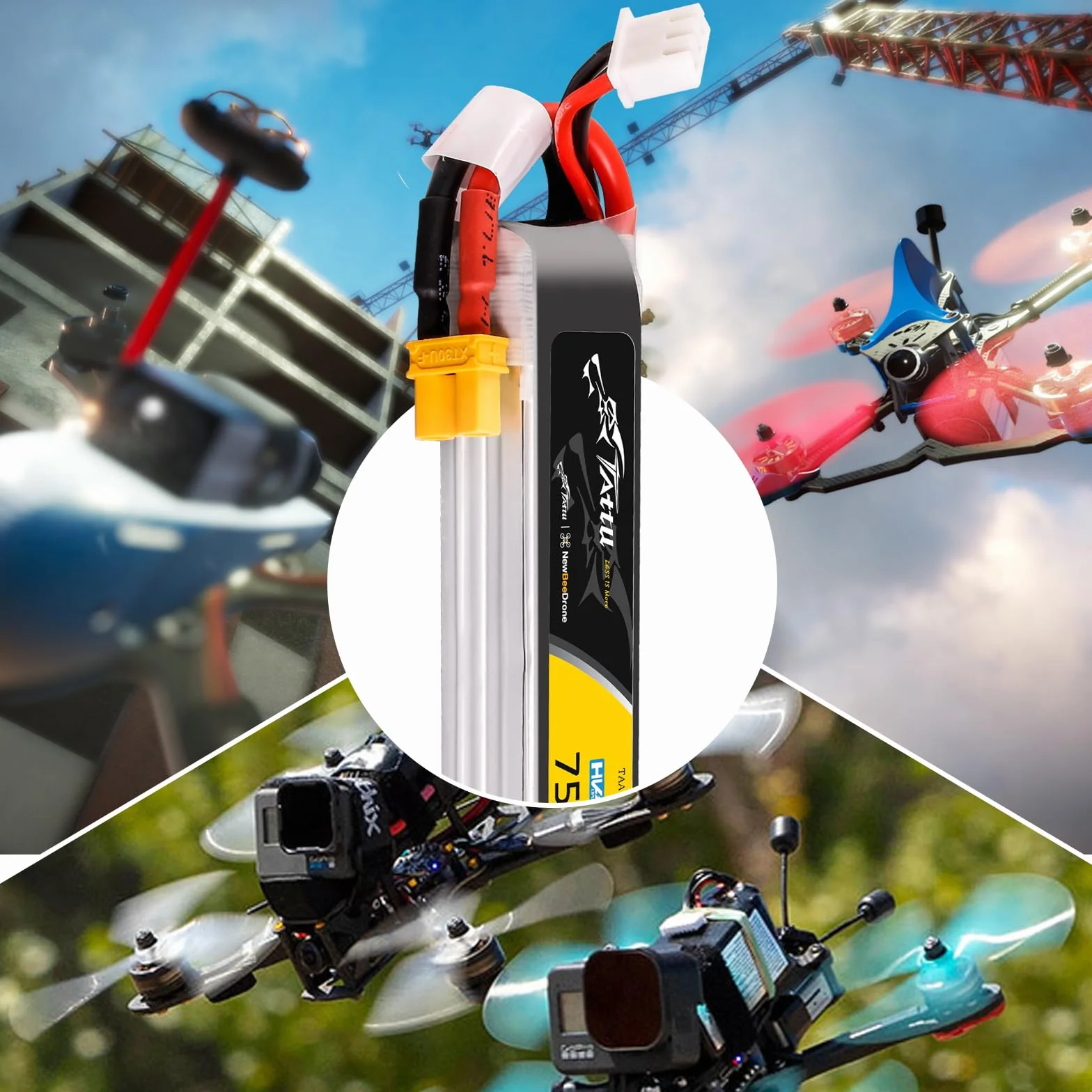 TATTU 2s Lipo akumulator 750mAh 95C 7.6 V HV LiPo Długa kumulator z wtyczką XT30 do samochodu Quadrocopter wyścigowy FPV H z ramą UAV