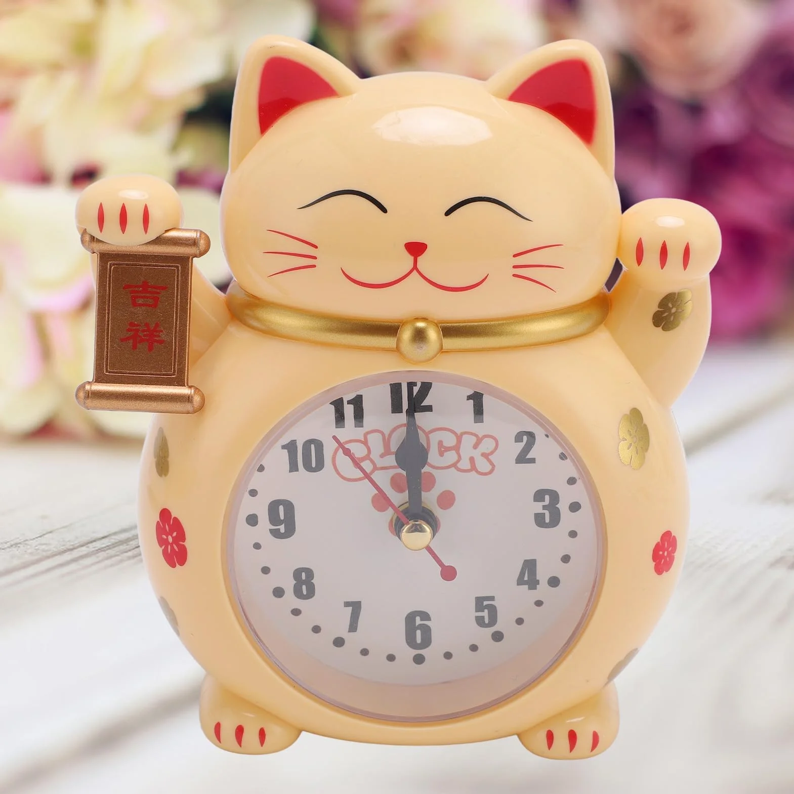 Lucky Cat YF2025D, urocza kreskówka szczęście kot budzik i zegar biurkowy