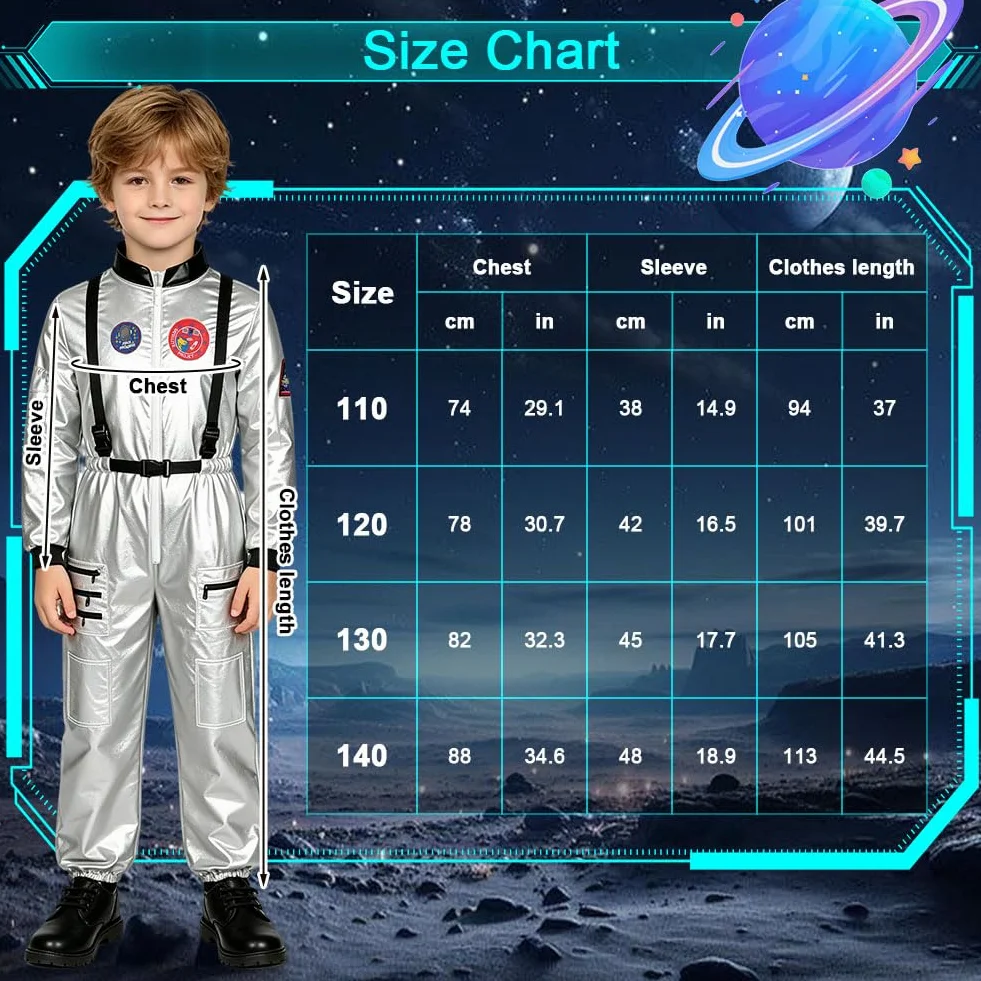 AUYAO Kostium Astronautów Dziecko, Kostium Dziecka, Kostium Astronautów Dziecko, Prezent na Karnawał Halloween Cosplay, Srebrny