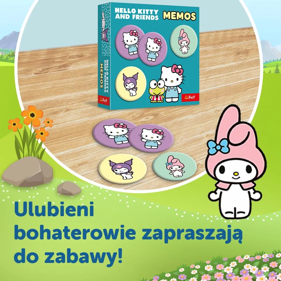 Trefl - Memos Hello Kitty - Gra Pamięciowa dla Maluchów, Odnajdywanie Par Obrazków, Memory z Bohaterami Bajki, dla Dzieci od 3 lat