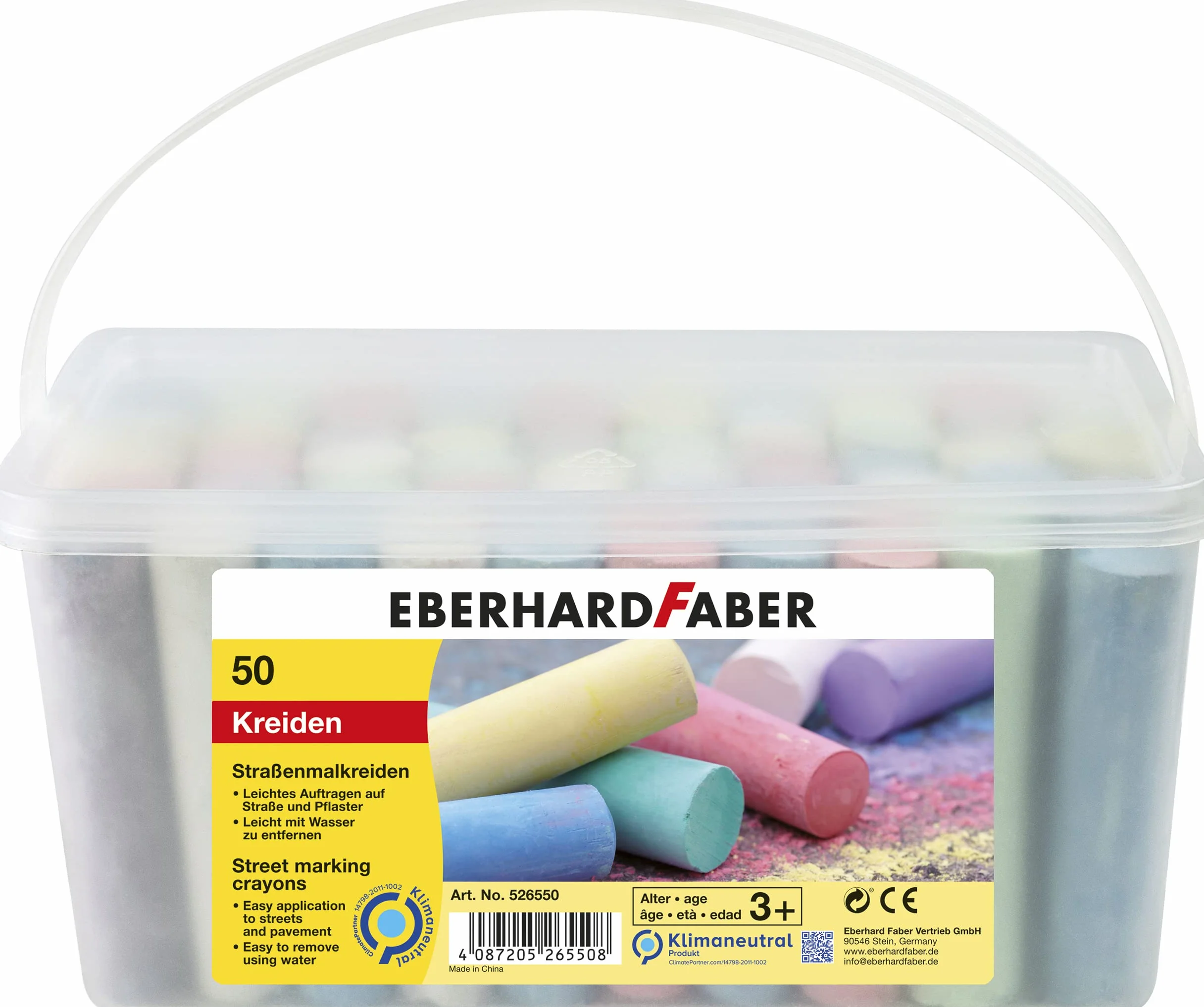 EBERHARD FABER 526550 - Kreda drogowa, wiaderko 50 sztuk, 8 jaskrawych kolorów Kreda drogowa