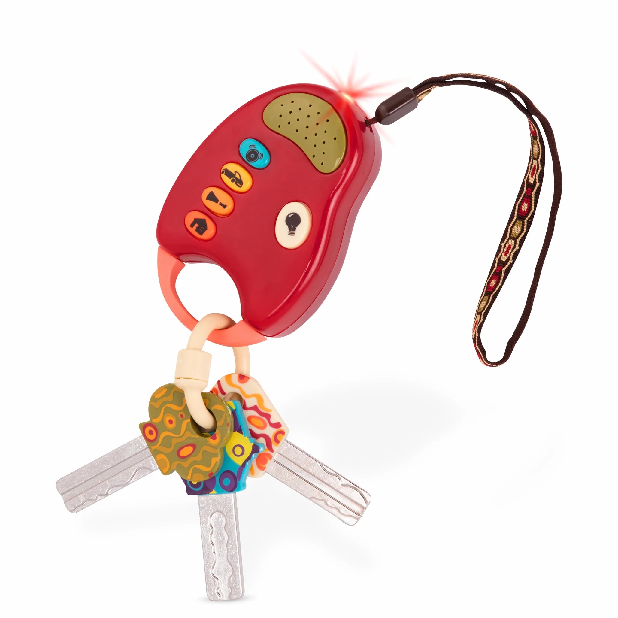 B. toys – FunKeys Toy – Funky Toy Keys dla małych dzieci i niemowląt – zabawka kluczyki samochodowe i czerwony pilot zdalnego sterowania z jasnością i dźwiękami – w 100% nietoksyczne i wolne od BPA