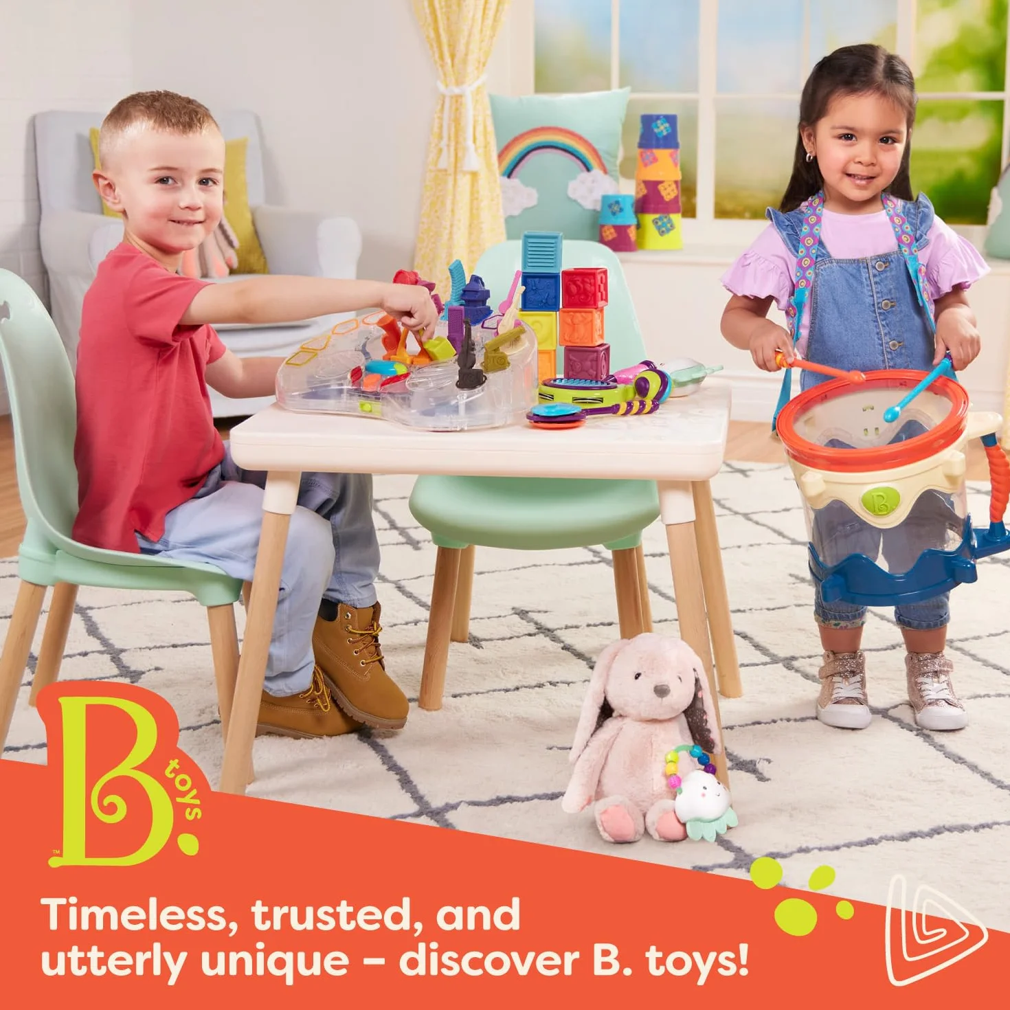 B. toys BX2367Z Cellphone samochodowy – 2 szt. sensory Bundle – developmental Toy for Babies, Toddlers – Red Keys & Green Play Phone – 10 miesięcy + – FunKeys + Hellophone, Multi
