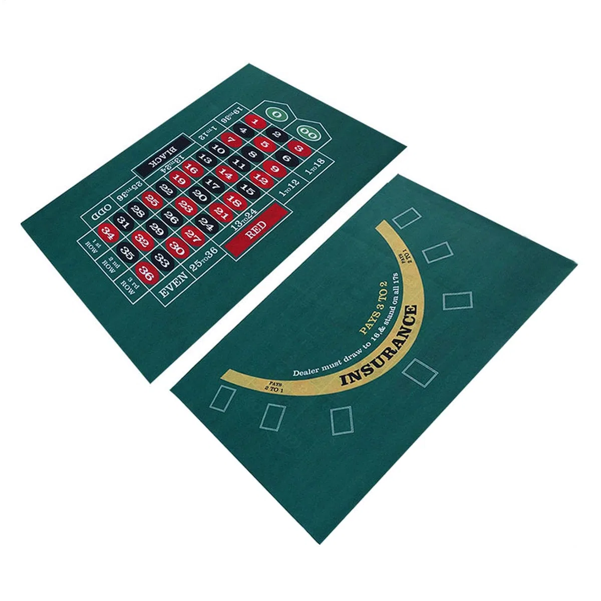 Dwustronna mata do pokera - dostępna mata na stół do blackjacka i Texas Hold'em, filc na stół do kości i ruletki, zielona mata z tkaniny Wyposażenie stołu