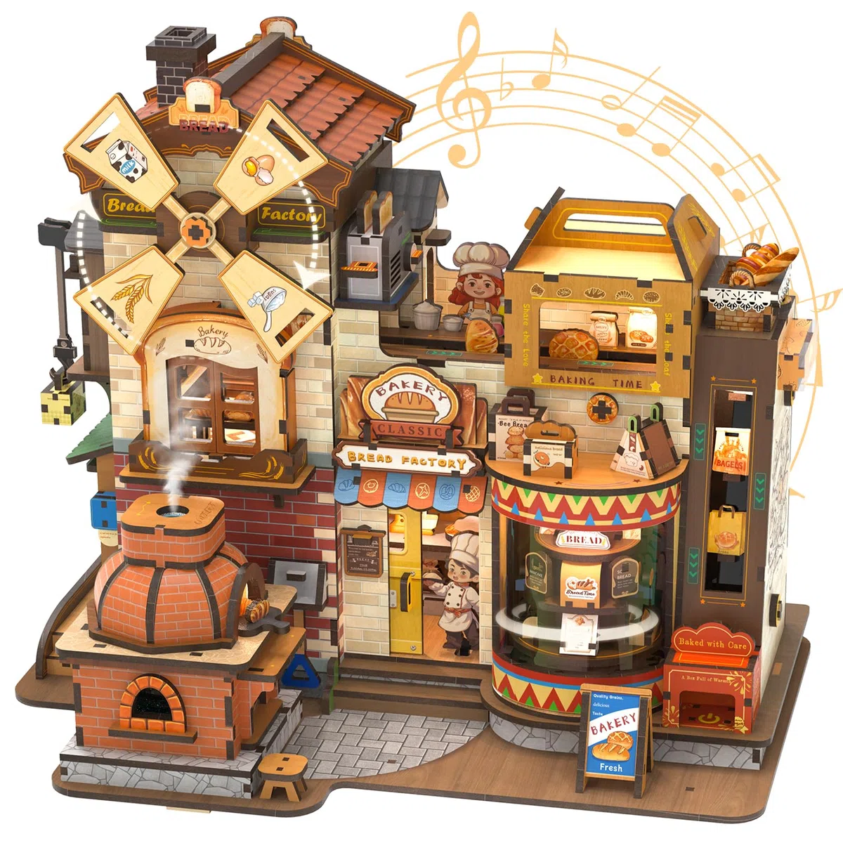 CUTEBEE Operacyjny Domek dla Lalek DIY Mechaniczny Miniaturowy Dom z Muzyką,Pyszne Wypiekanie Chleba,Deko do Półki na Książki,Prezenty(Bread Factory)