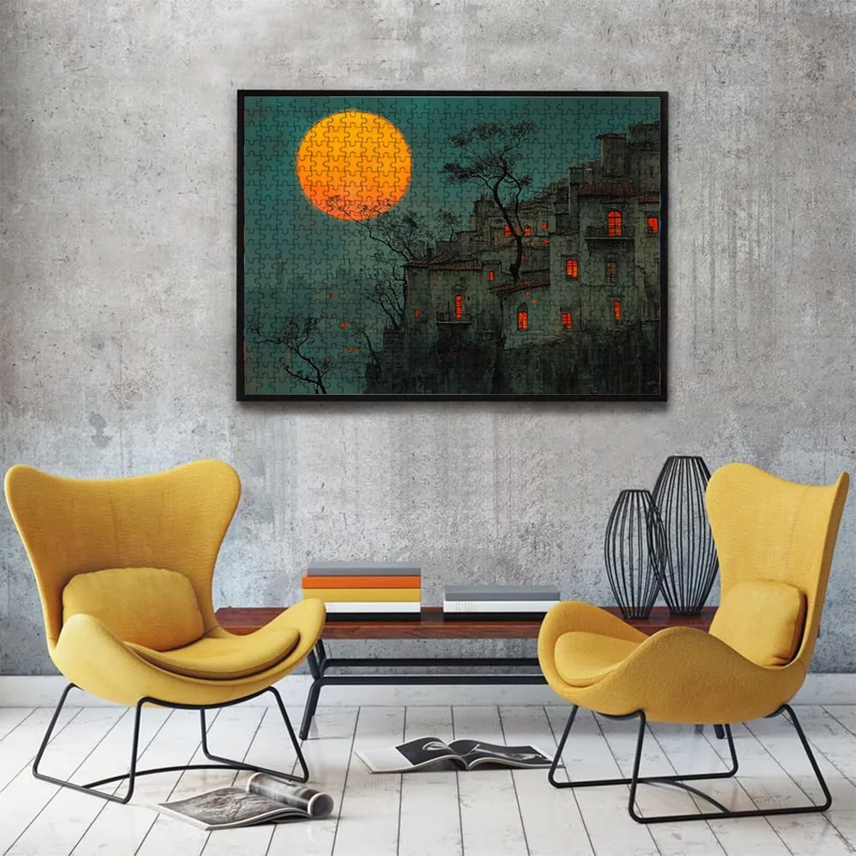 Puzzle 2000 elementów, puzzle 2000 elementów dla dorosłych, trudne puzzle, aktywność antystresowa i relaks, druk w wysokiej rozdzielczości, drewniane puzzle księżyc dom z wykwintnym pudełkiem do