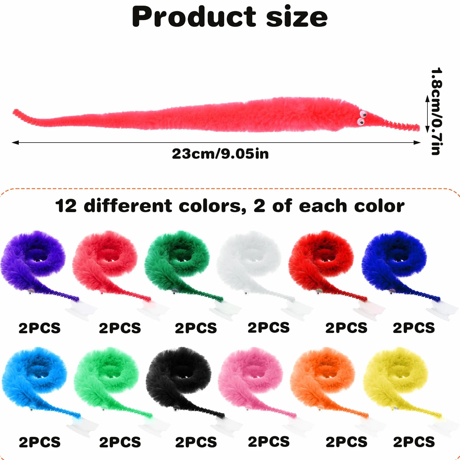 oruola 24 sztuki Magic Worm zabawka dla kotów, 23 cm, magiczny robak, kolorowa pluszowa zabawka dla kotów i dzieci, magiczna gąsienica do zabawy i rozrywki