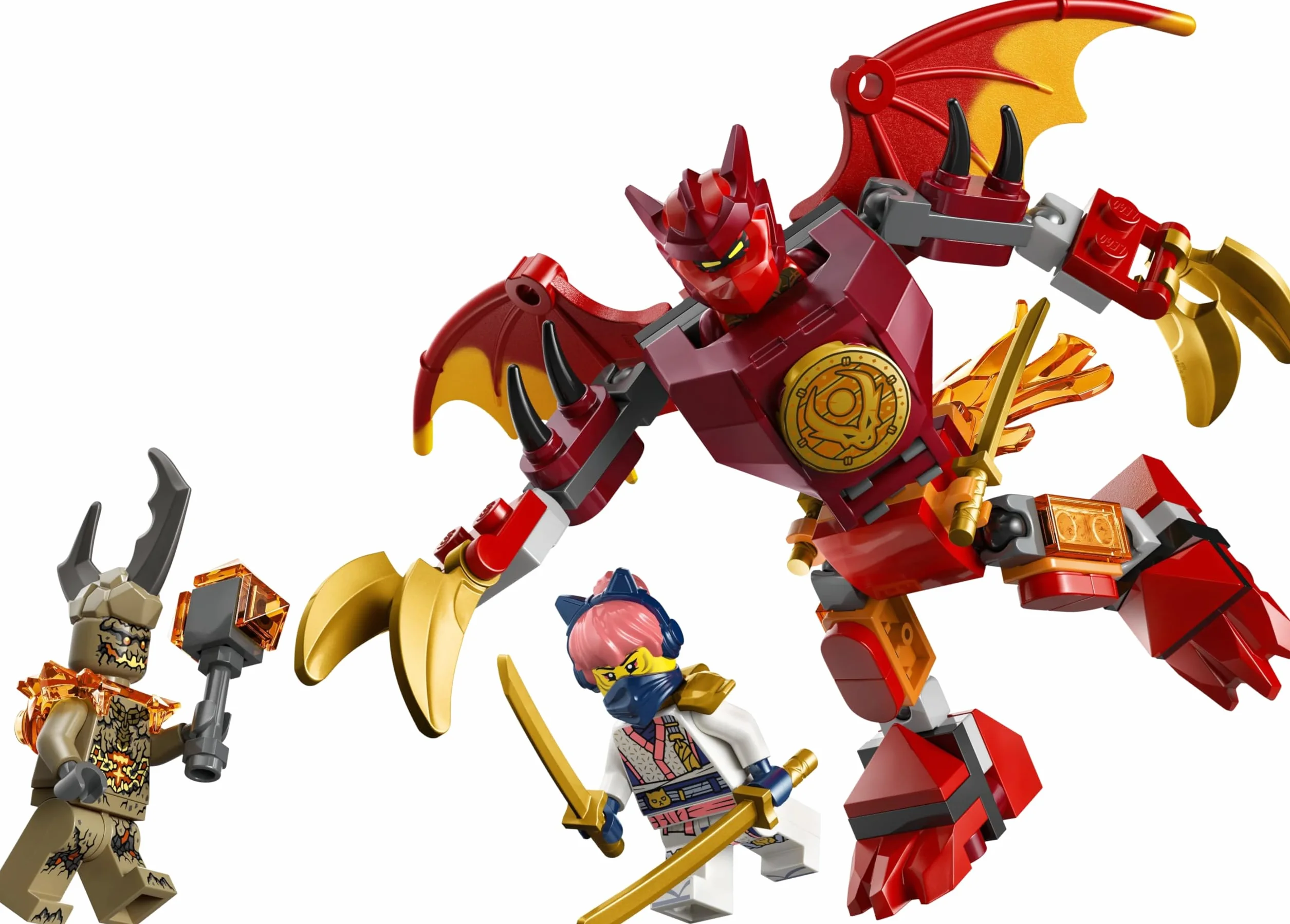 LEGO NINJAGO Smok-mech Kaia — zestaw bitewny, zabawka dla dzieci w wieku od 6 lat, zestaw klocków z trzema minifigurkami, drobny upominek, ninja prezent urodzinowy dla chłopca i dziewczynki 71851