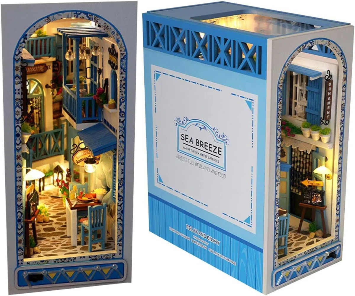 Model edukacyjny Drewniane puzzle 3D Bookend, zestaw do samodzielnego czytania książek do wystroju półki, podświetlane małe miniaturowe zestawy modeli dioramy do domku dla lalek dla dorosłych unisex (