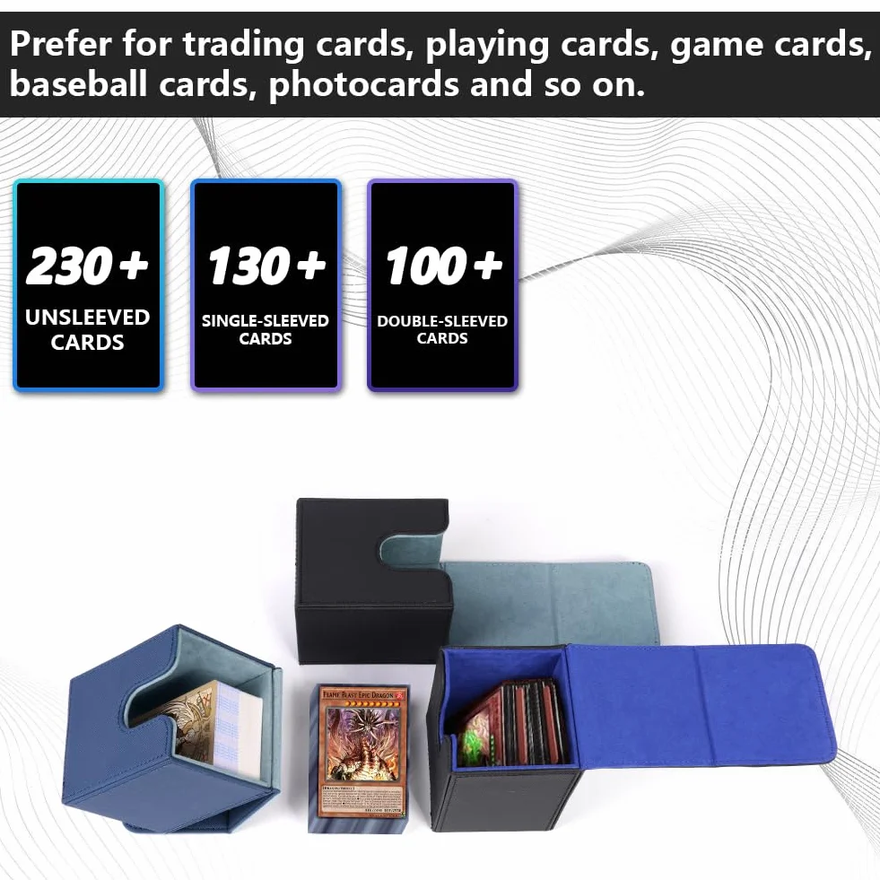 Aolso Pudełko na karty, Yugioh Deck Box pasuje na 100 kart z pojedynczym rękawem, pudełka do przechowywania kart ze skóry PU, TCG, MTG, Commander, PTCG, OPCG-czarno-szare