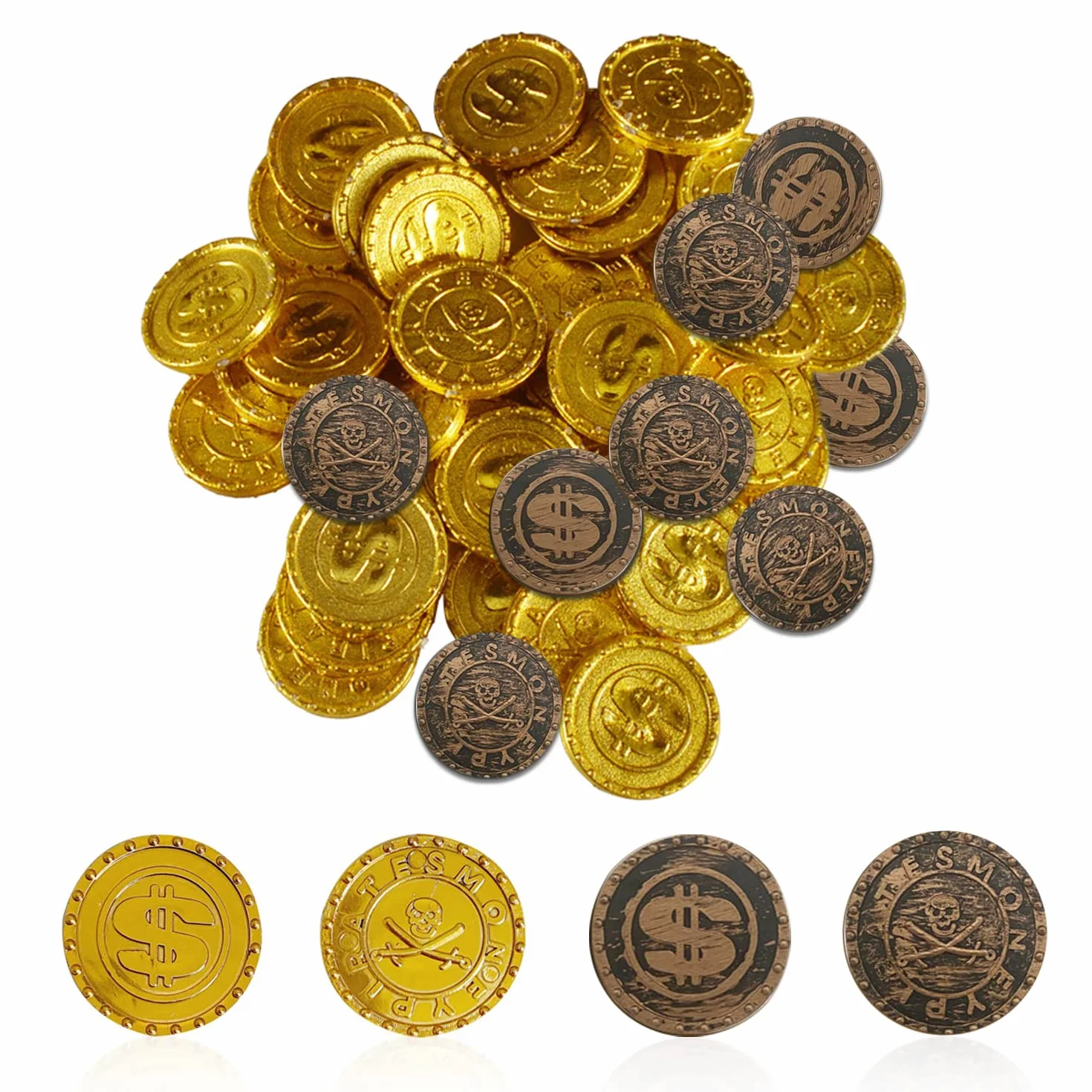 120 sztuk zabawek, 100 złotych i 20 sztuk brązu, piracki skarb złota zabawka monet, złota moneta piracka impreza, gry dla dzieci, dekoracje urodzinowe dla dzieci