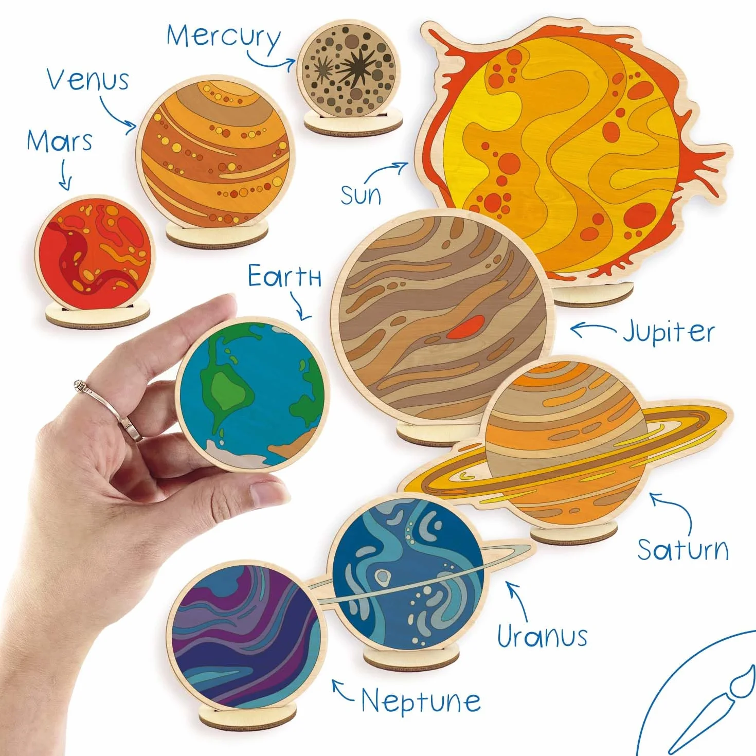 Vemkel Planets Zestawy rzemieślnicze dla dzieci w wieku 3, 4, 5, 6, 7 lat, drewniany zestaw do kolorowania, gry, nauka i edukacja, zabawki przedszkolne, prezenty astronomiczne, układ słoneczny, 9 szt