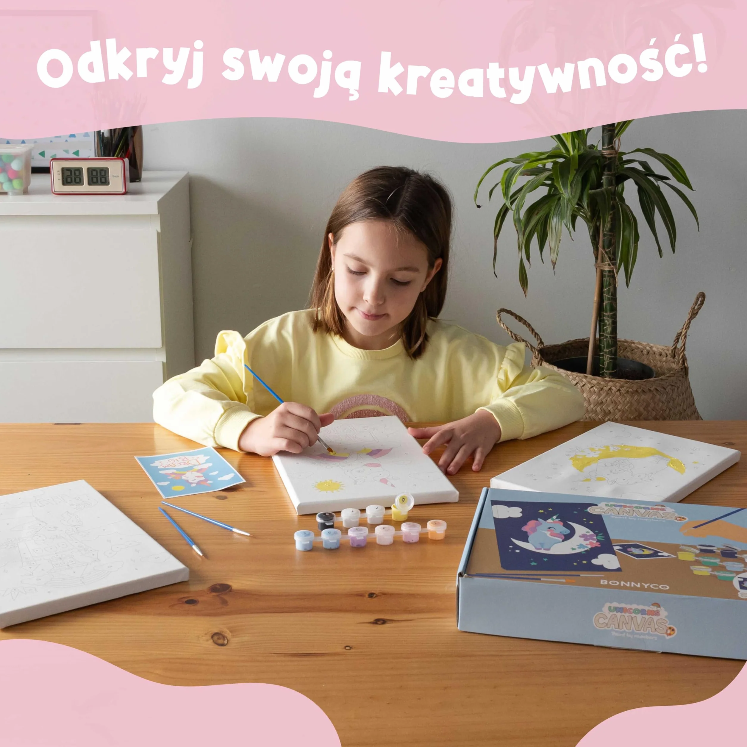 BONNYCO Malowanie Pod Numerami dla Dzieci Jednorożce, Zestaw 3 Płócien Malowanie Liczbami. Kreatywne Prezenty z Jednorożcem, Zabawki Plastyczne. Dekoracje Artystyczne dla Dziewczynek