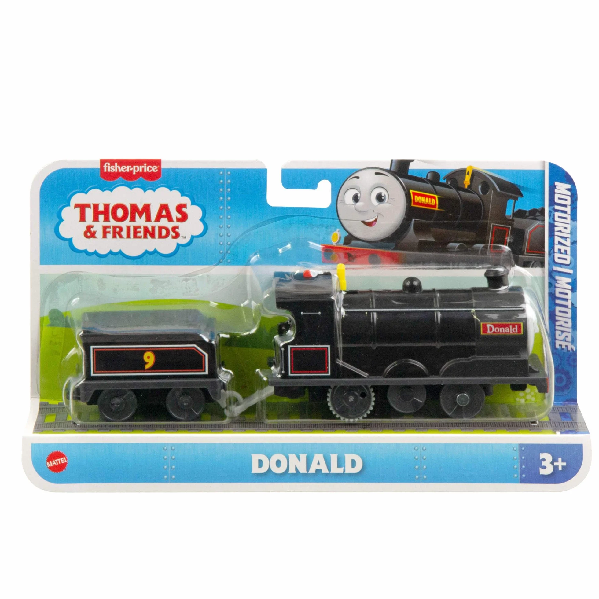 Thomas & Friends Donald Lokomotywa z napędem na baterie i wagonem, zabawka pociąg dla dzieci w wieku od 3 lat, JBW21
