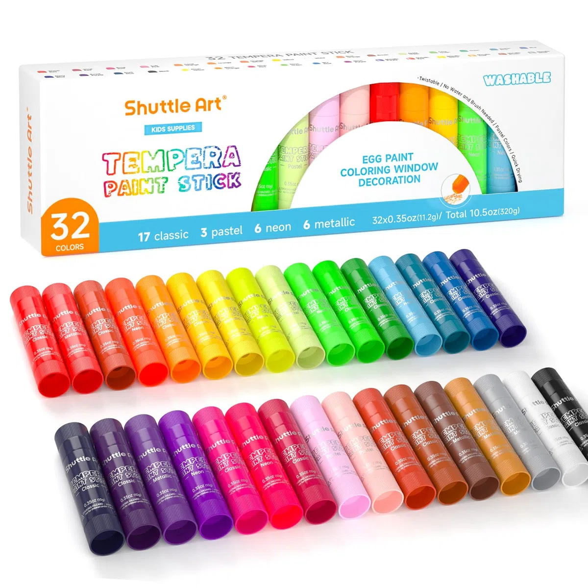 Tempera Paint Sticks, Shuttle Art 32 bunte feste Temperafarben für Kinder, schnell trocknend, können auf Papier, Holz, Glas, Keramik, Leinwand verwendet werden