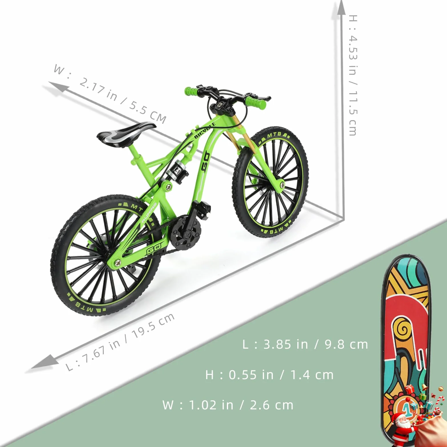 Skala 1:8, odlewany ciśnieniowo stop, mini rower górski, model, zabawka, palec, BMX, zabawka, dekoracja biurka, rękodzieło, dla miłośników jazdy na rowerze (zielony)